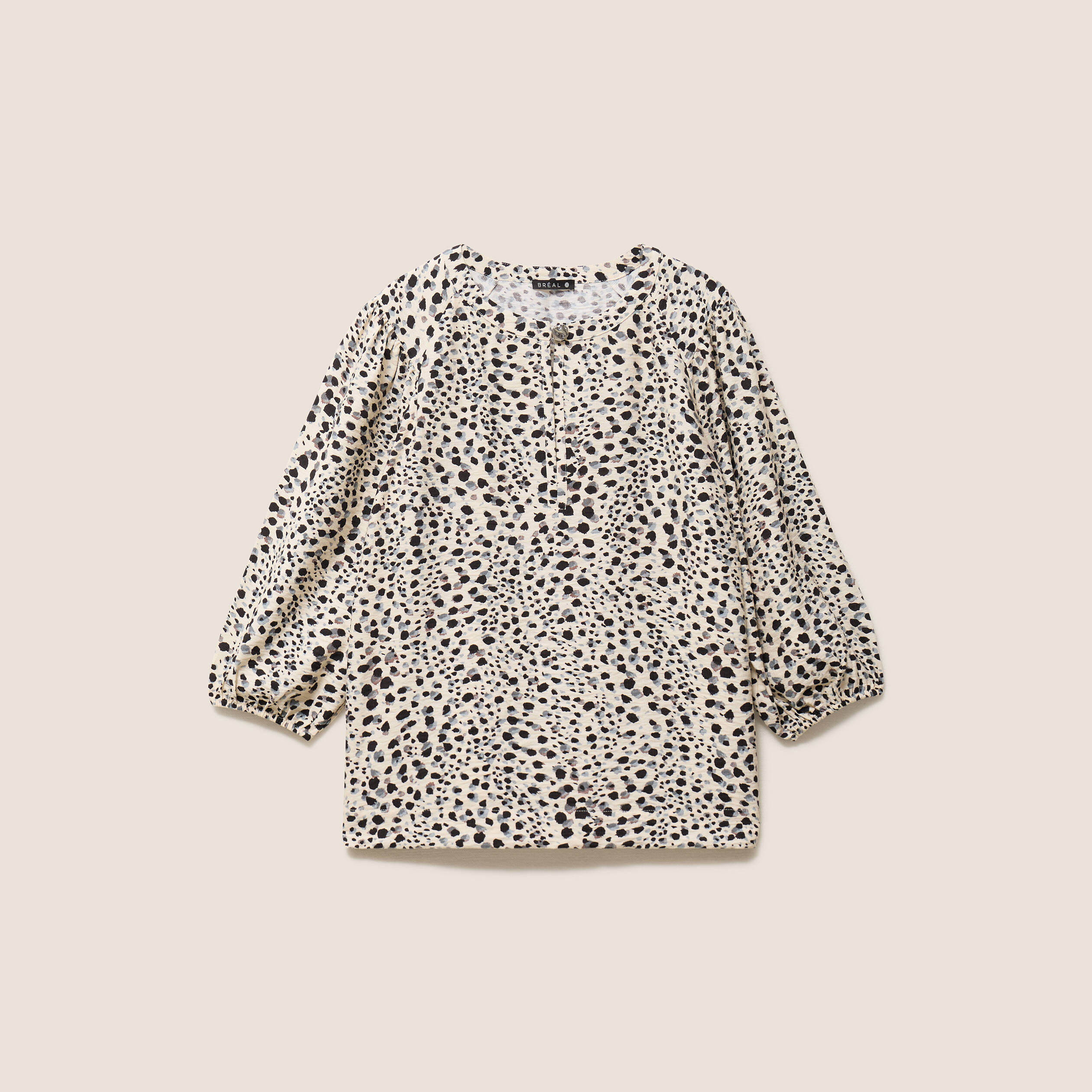 Blouse droite col rond manches 3/4 blanc femme