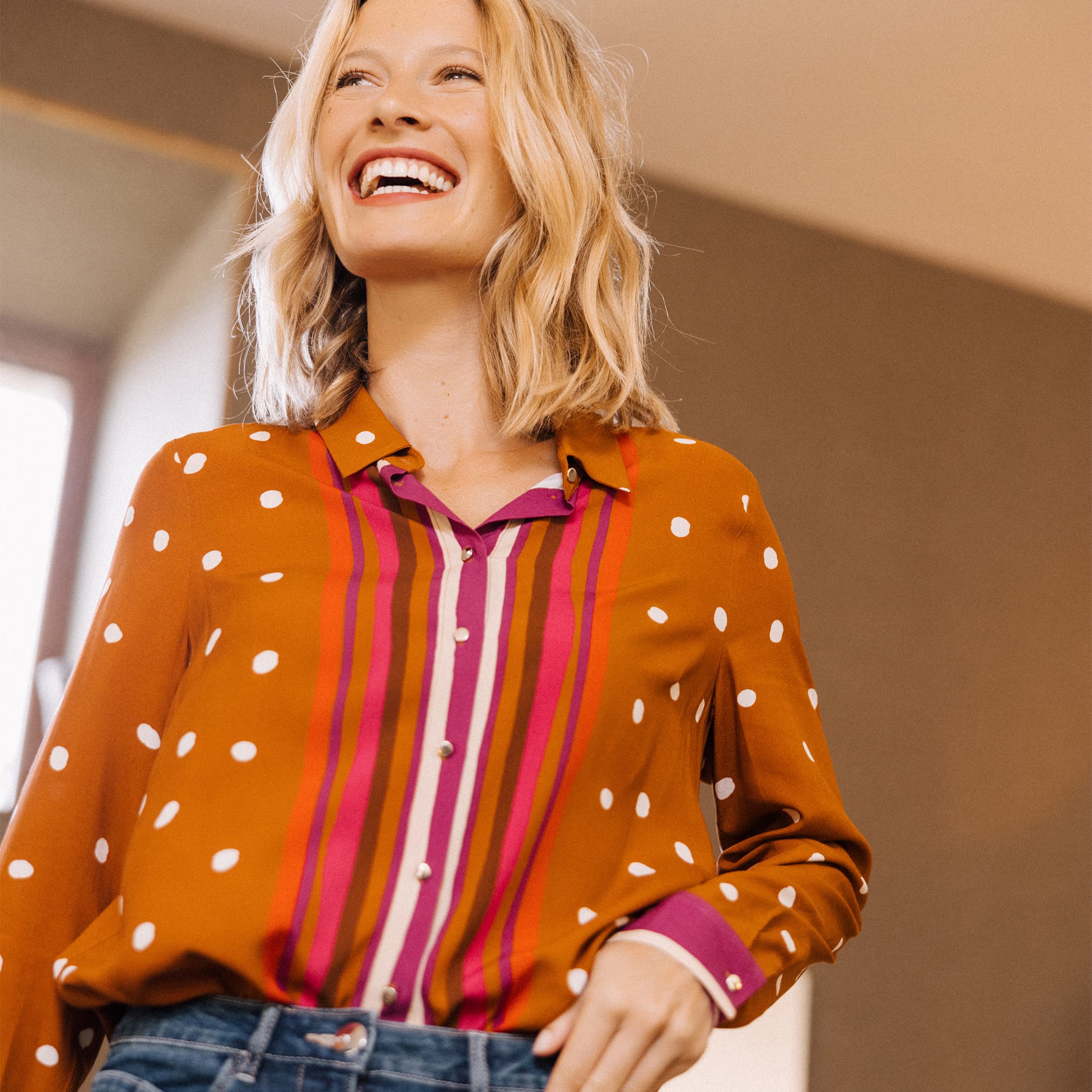 chemise manches longues marron cognac femme Chemise manches longues marron cognac femme