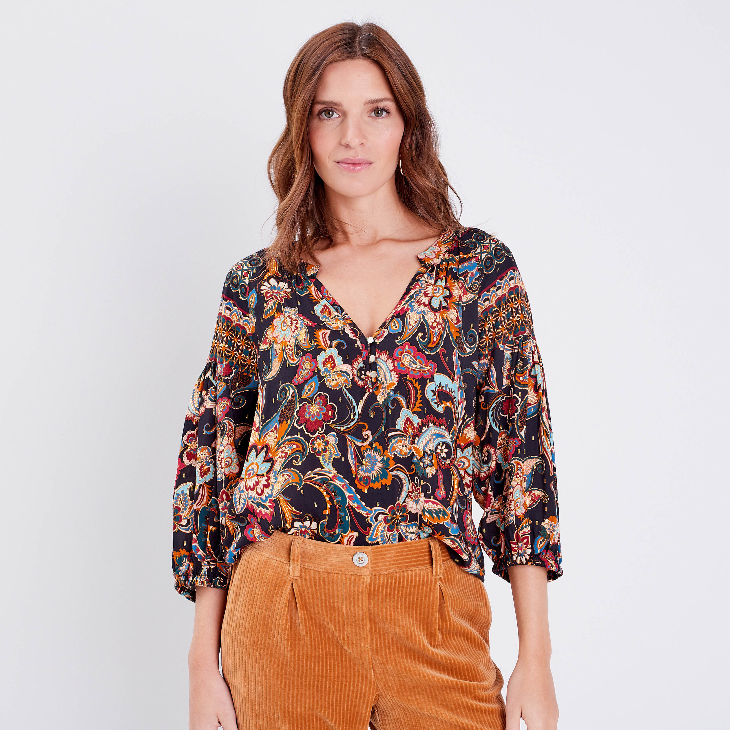 blouse manches 34 bleu fonce femme Blouse manches 3/4 bleu foncé femme