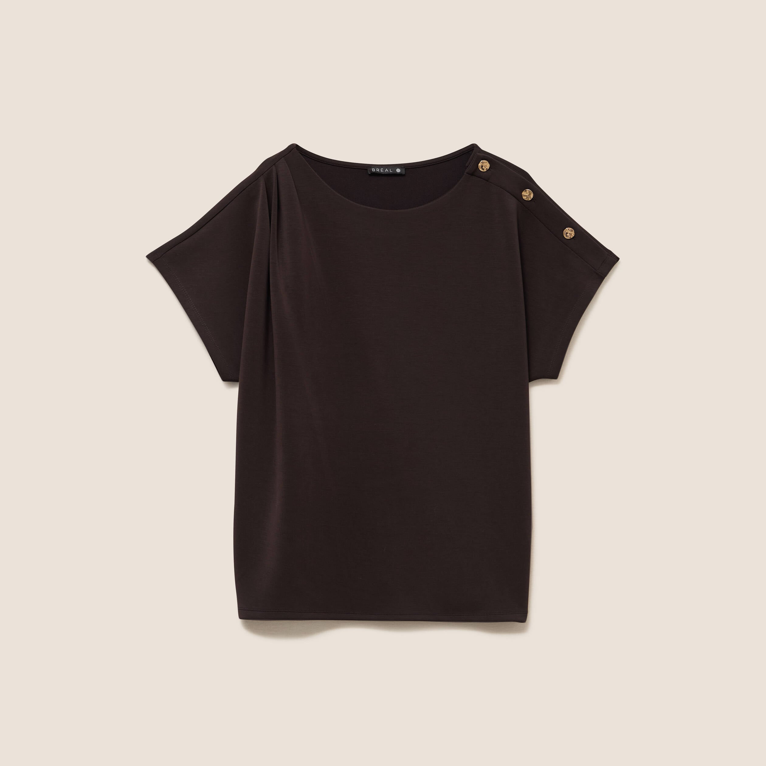 T-shirt manches coudes marron fonc&eacute; femme