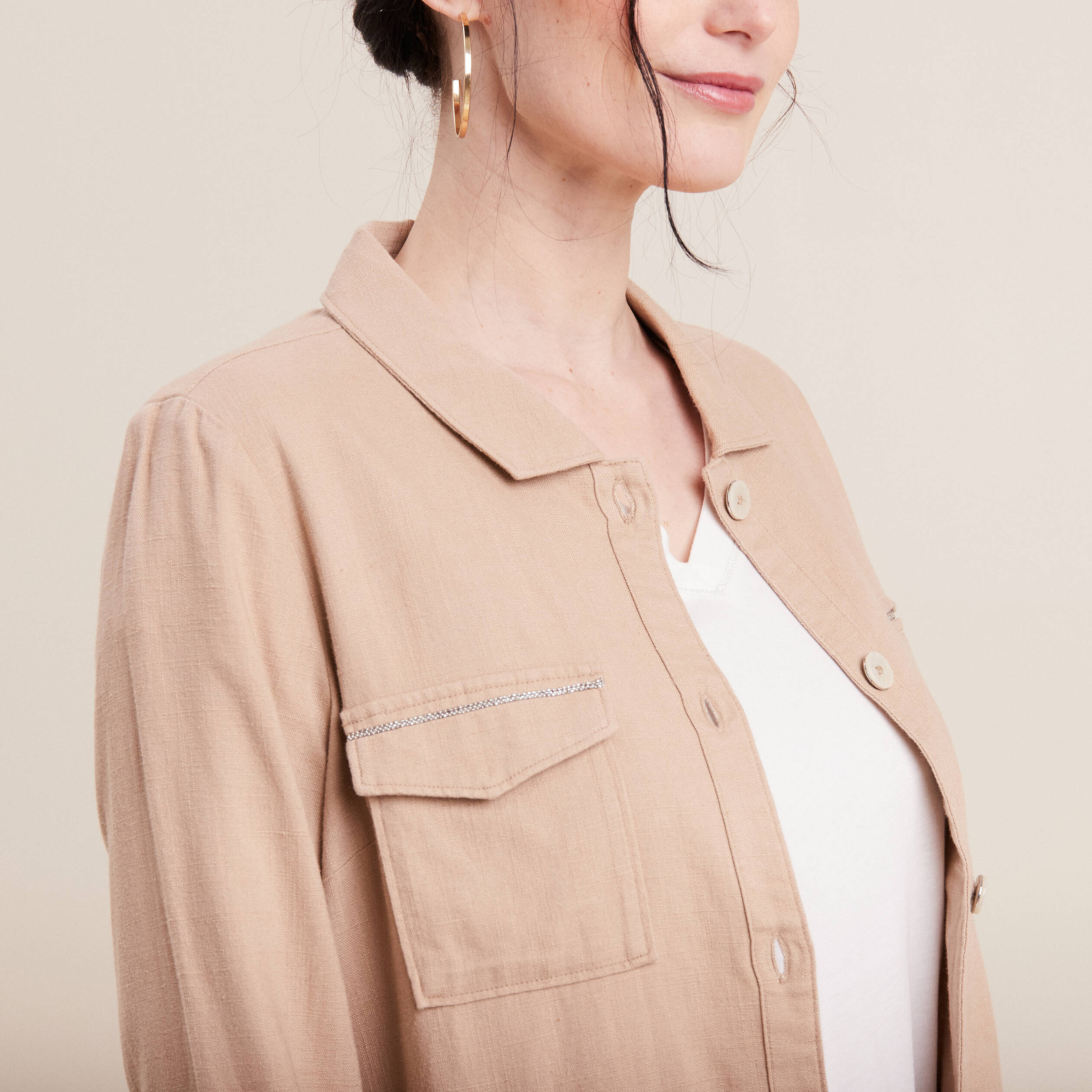 veste droite boutonnee sable femme Veste droite boutonnée sable femme