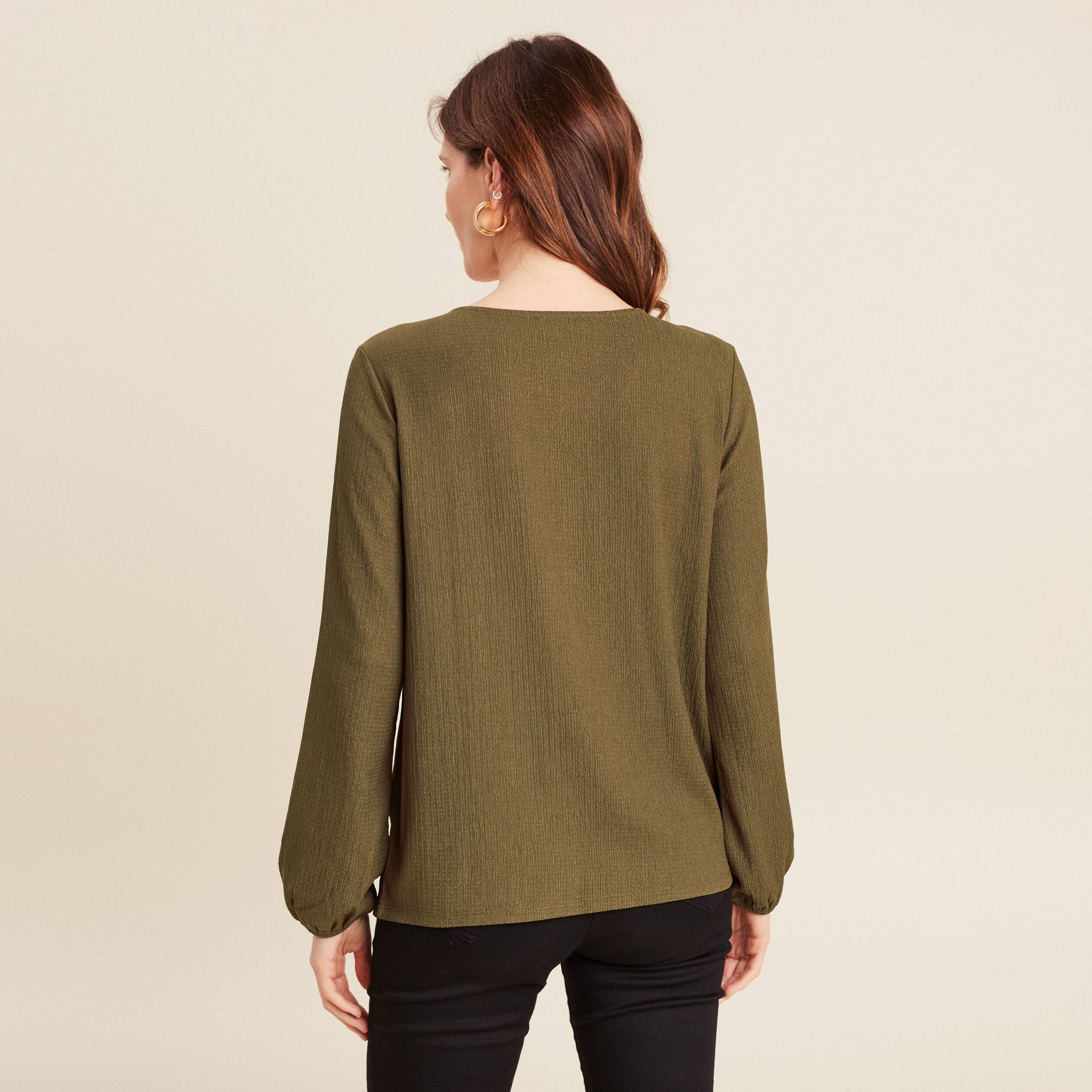 Blouse manches longues vert olive femme