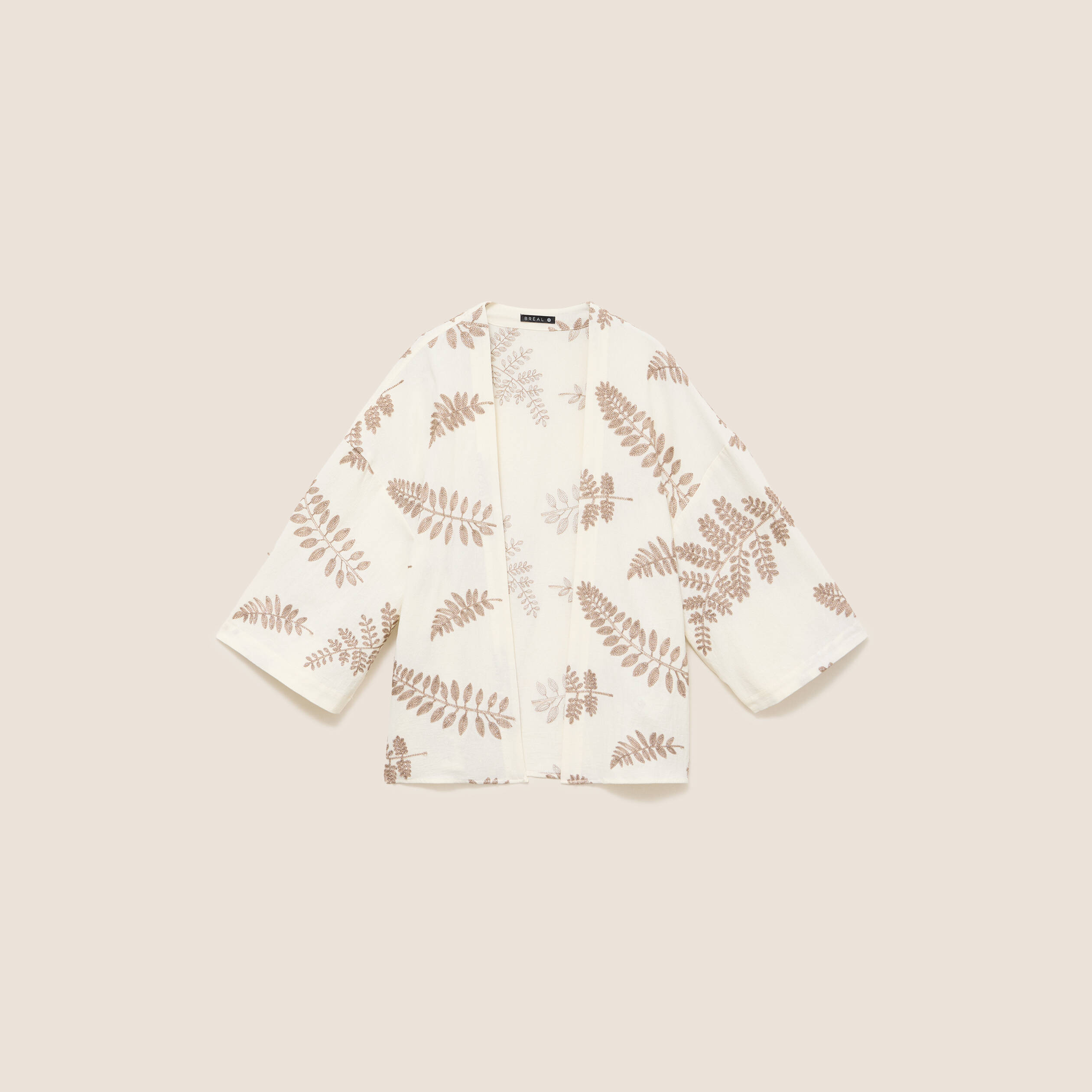 Kimono brod&eacute; manches 3/4 ecru femme