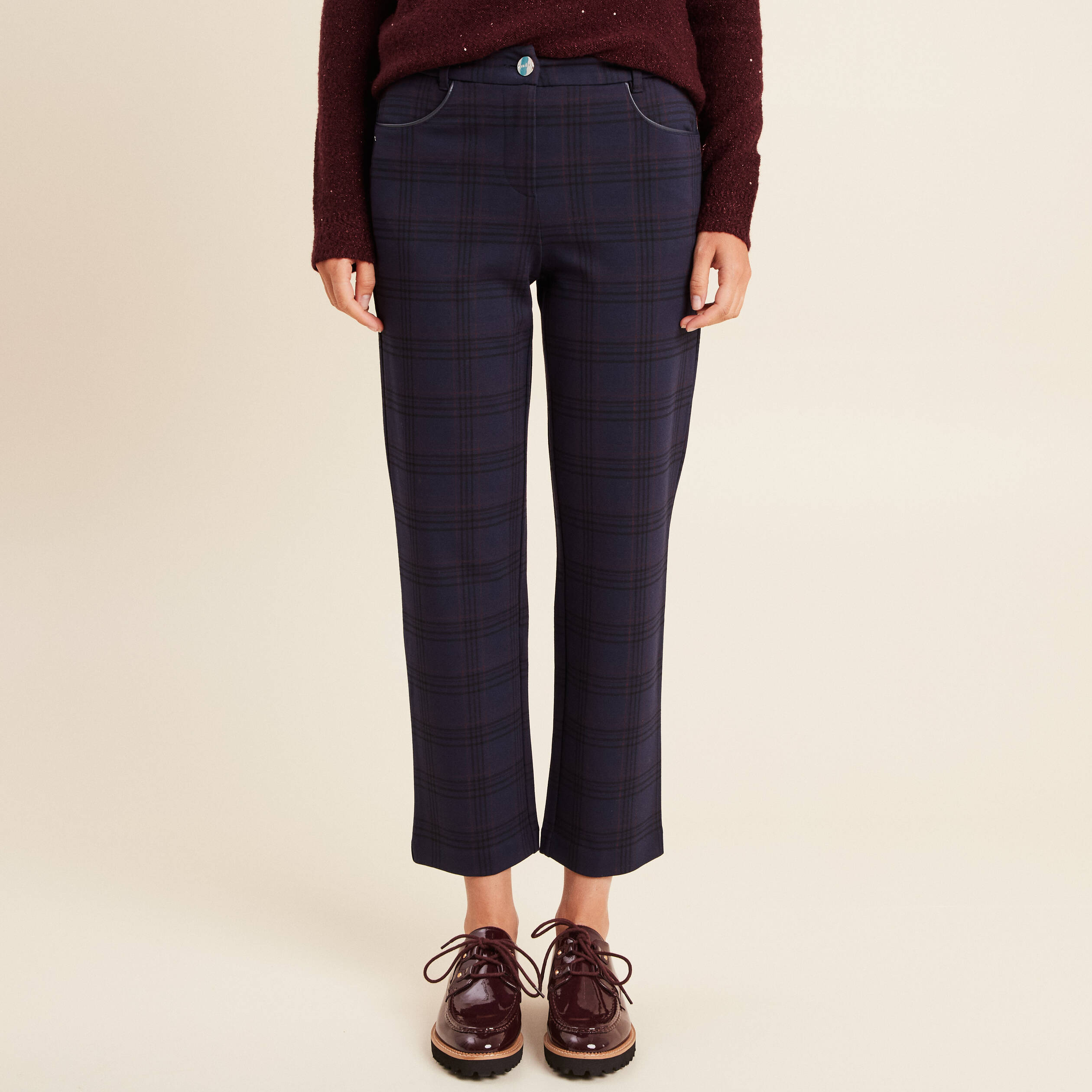 Pantalon droit bleu marine femme