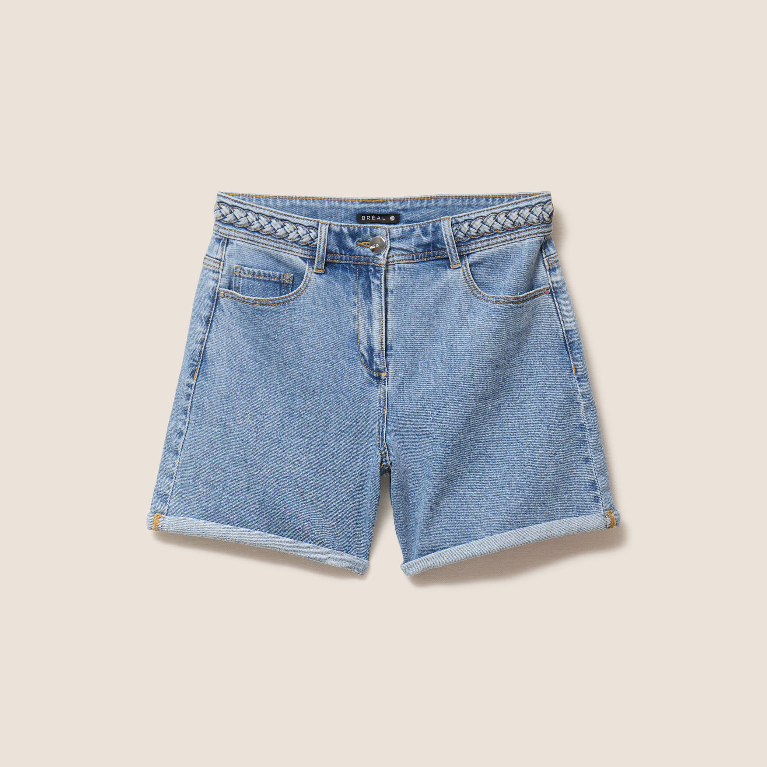 short large taille haute en jean denim double stone femme Short large taille haute en jean denim double stone femme