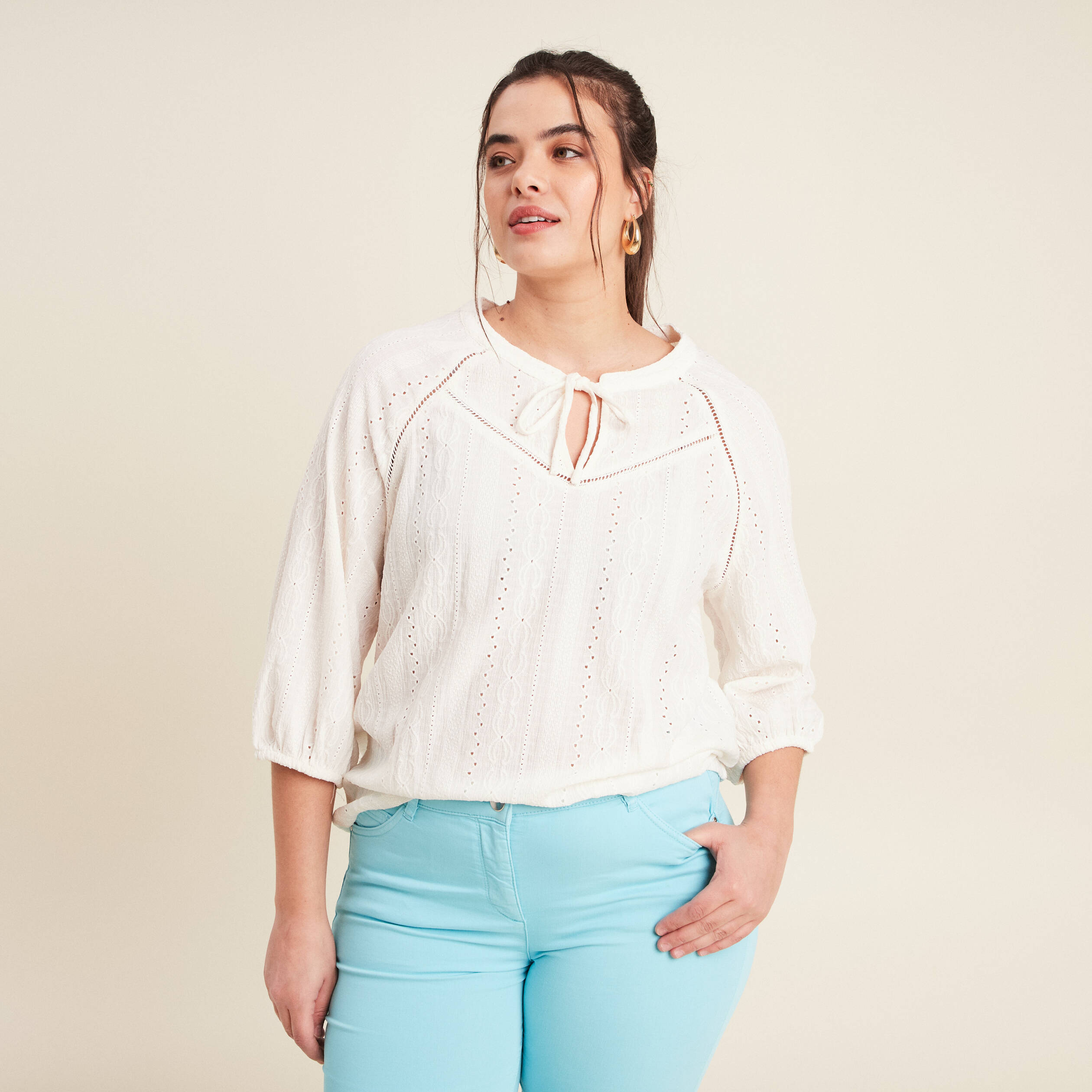 blouse manches 34 ecru femme Blouse manches 3/4 ecru femme