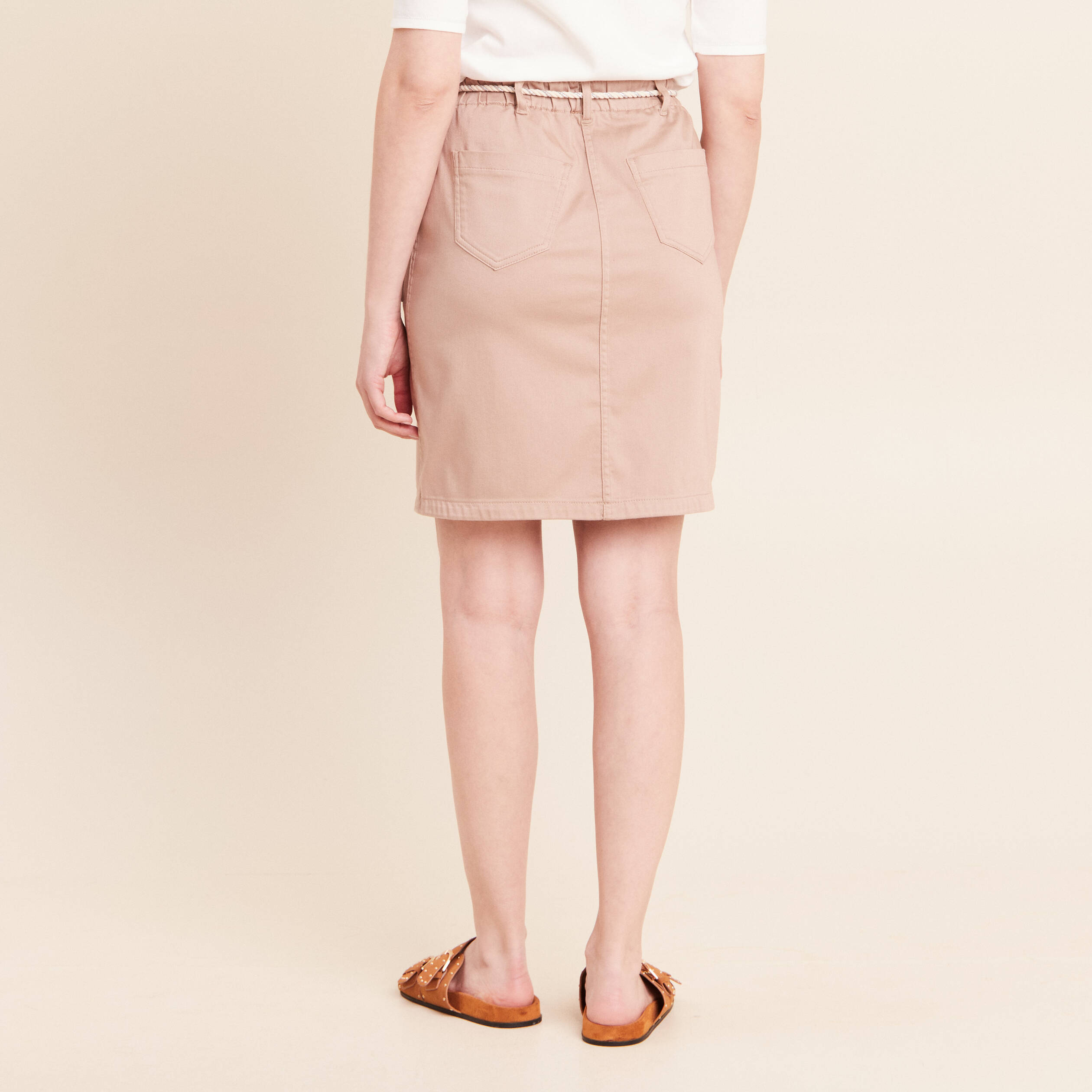 Jupe droite r&eacute;versible marron femme