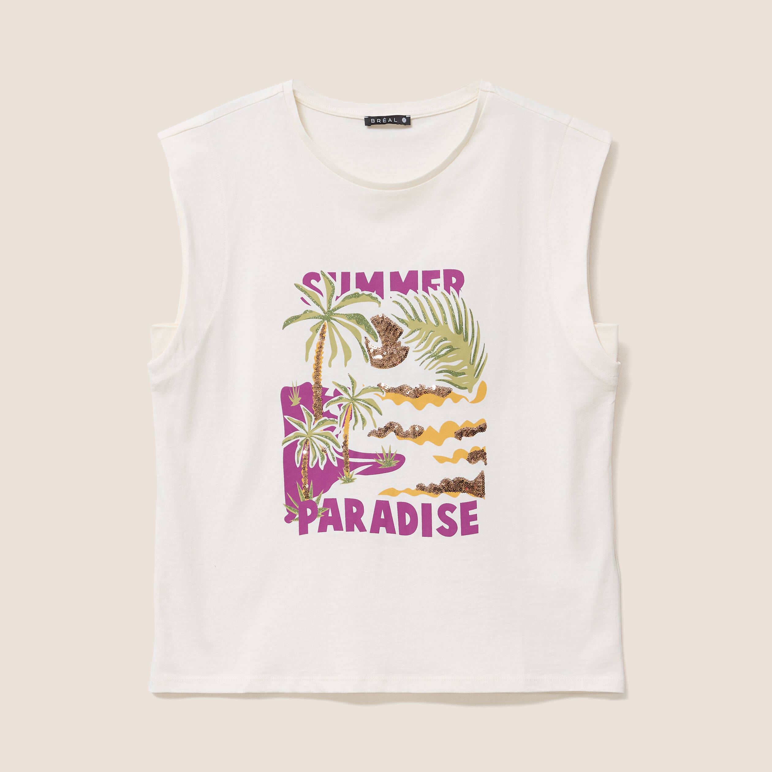 T-shirt col rond manches courtes ecru femme