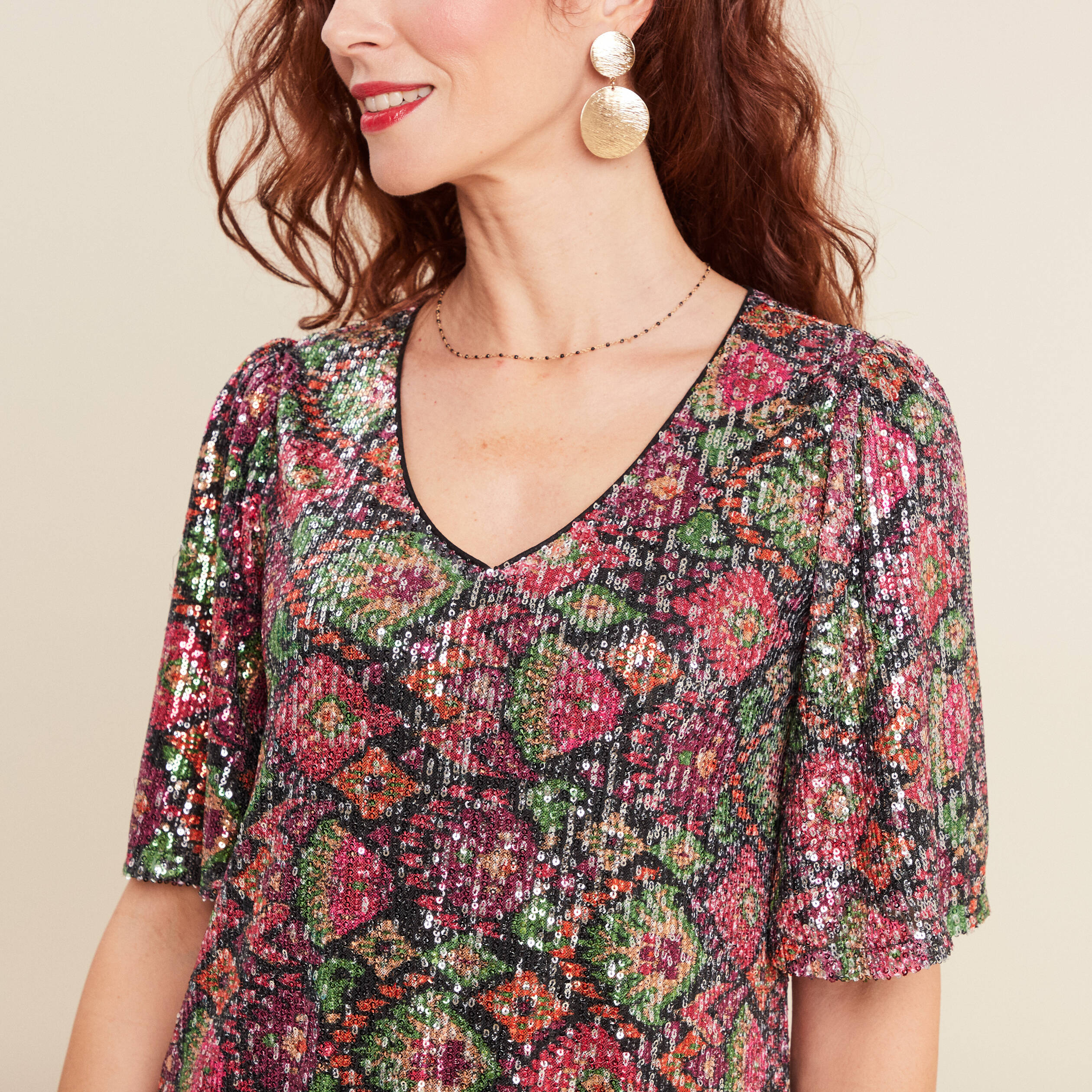 Robe évasée sequins multicolore femme