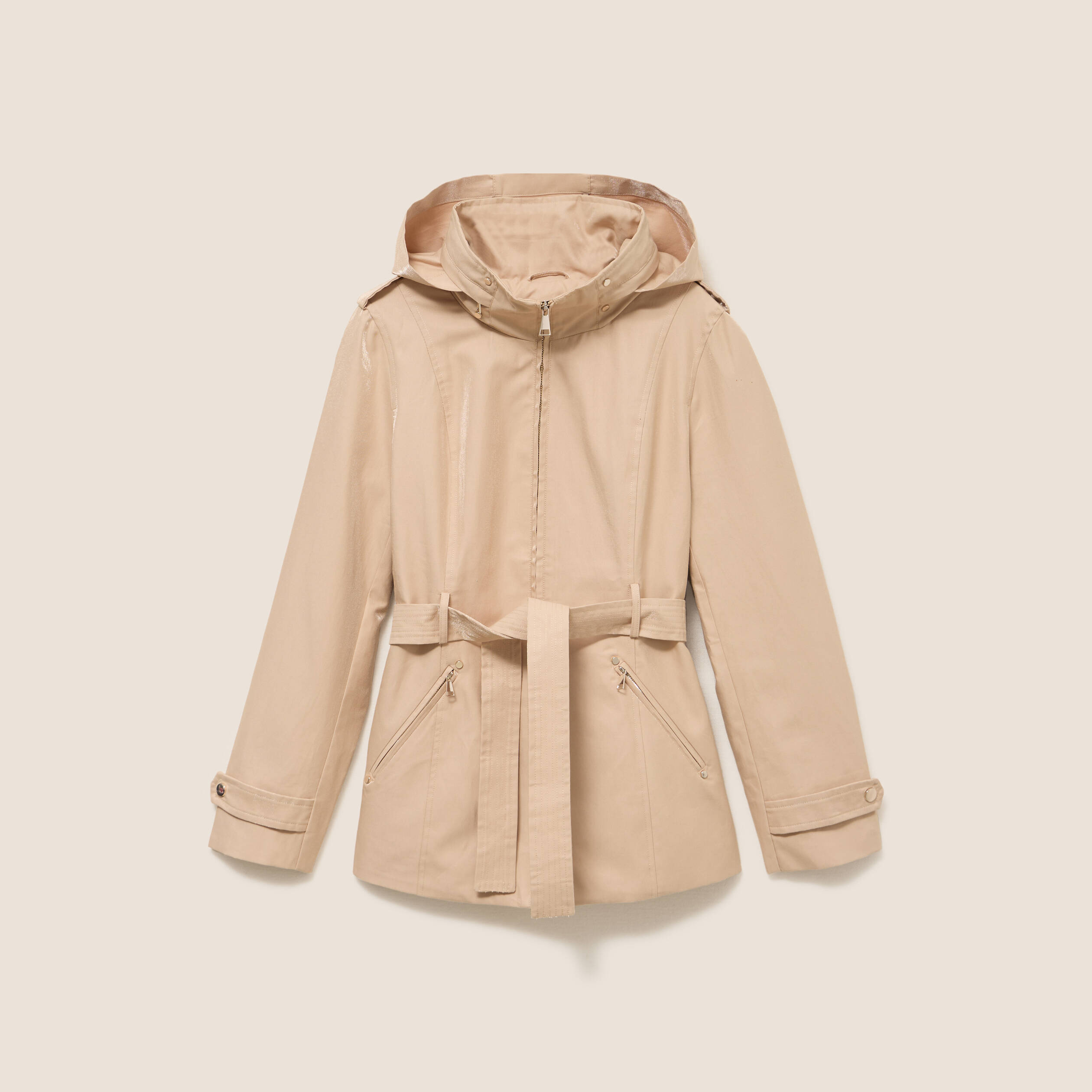 Parka droite ceintur&eacute;e beige femme