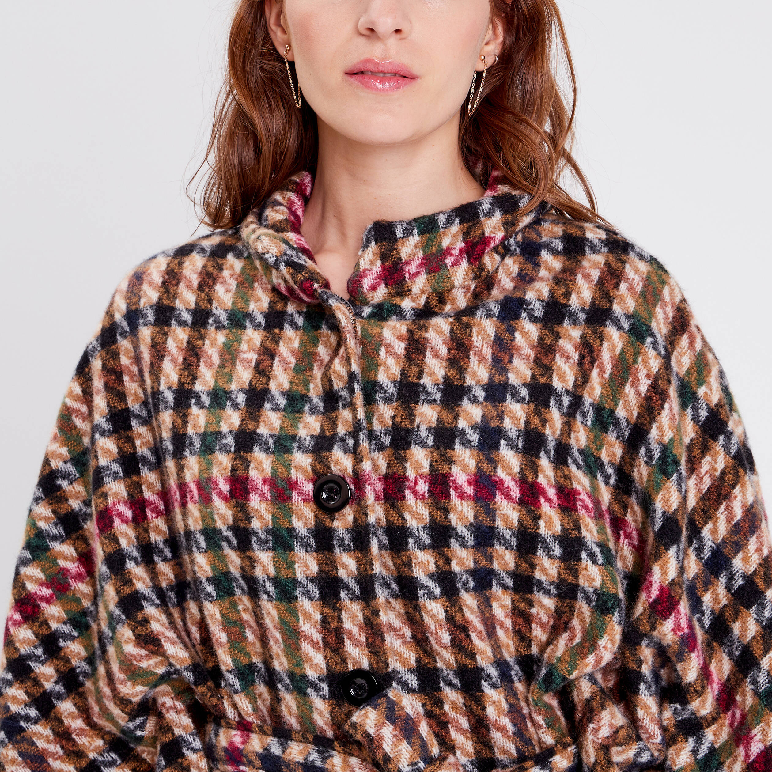 Poncho boutonné ceinturé ecru femme