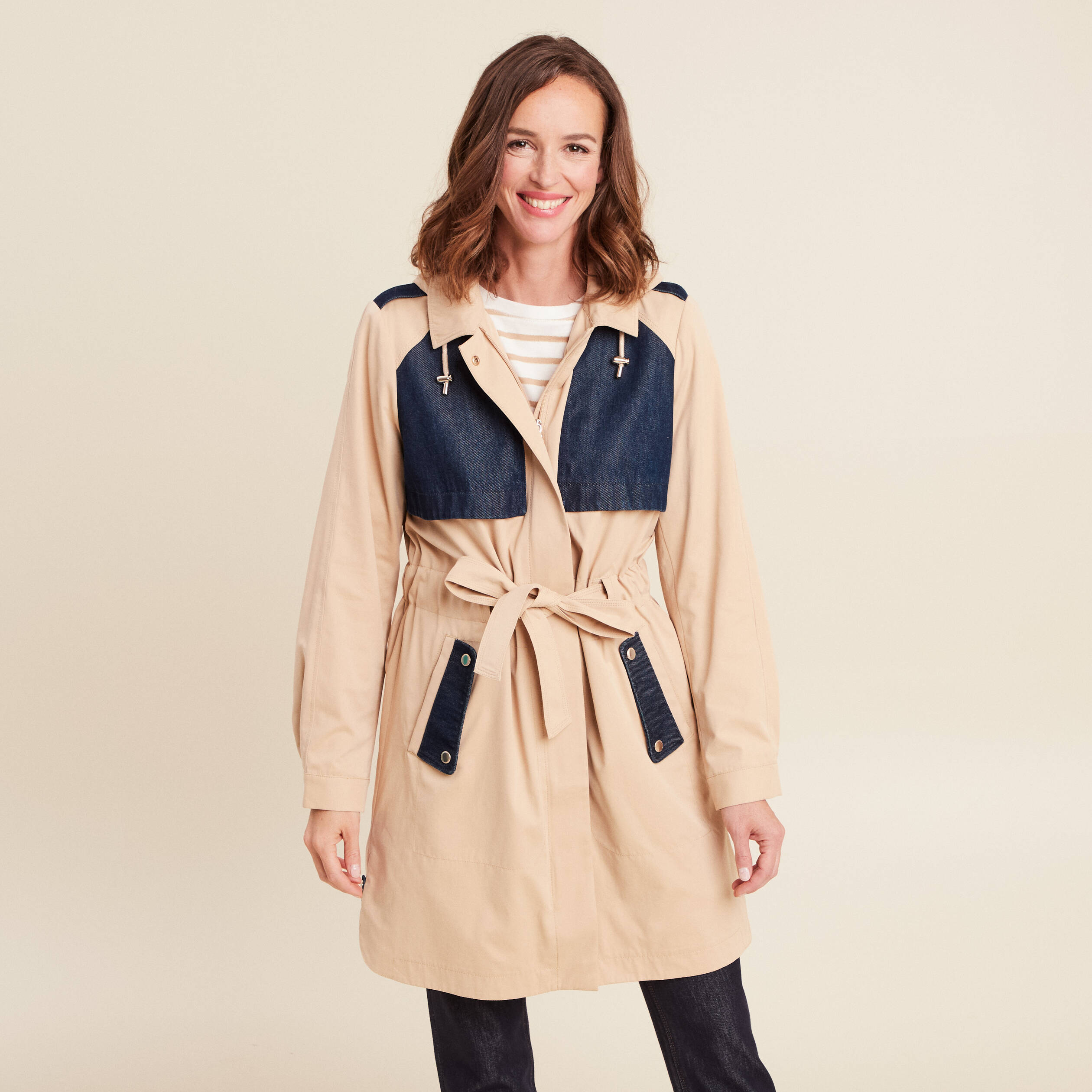 trench cintre avec capuche double beige femme trench cintré avec capuche doublé beige femme