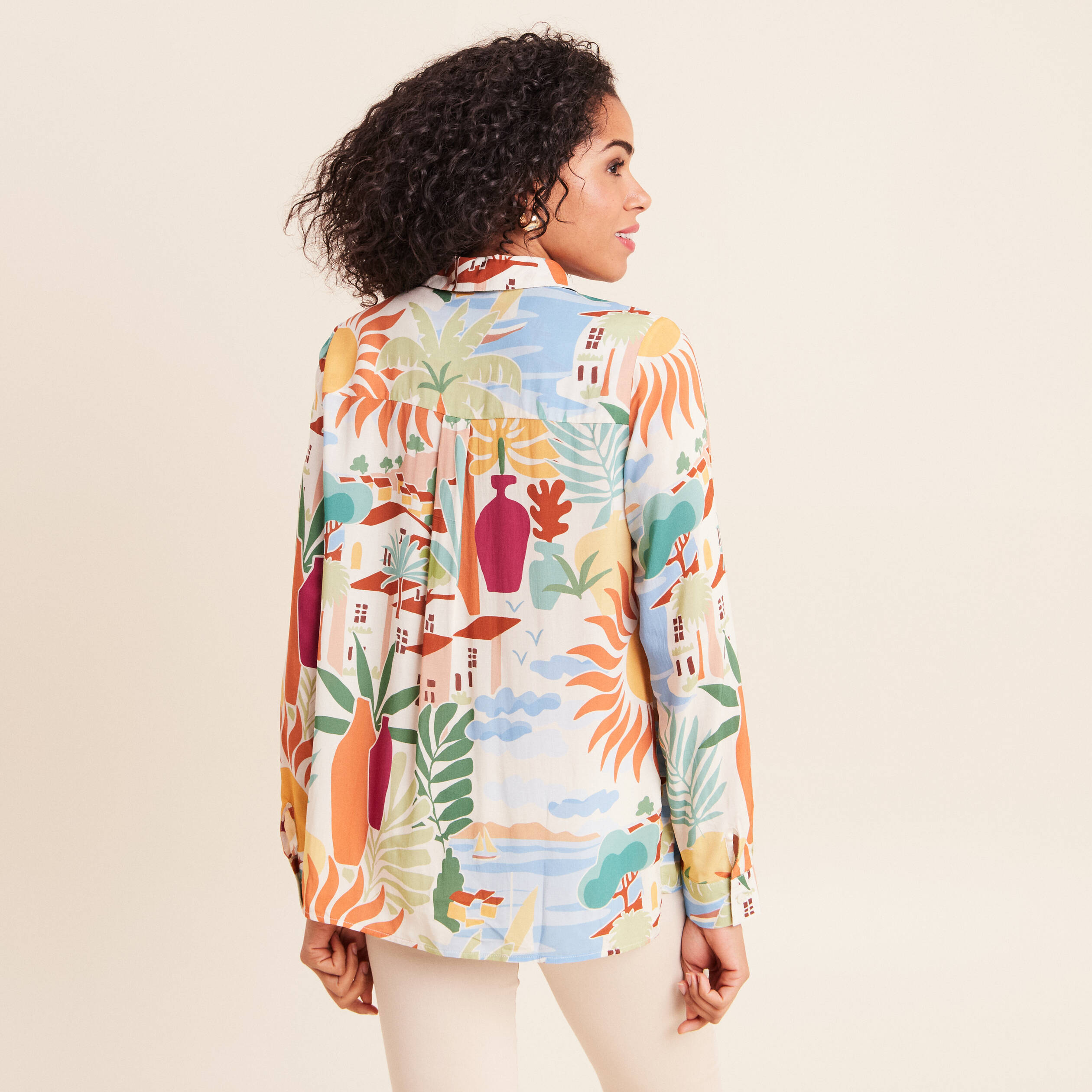 Chemise manches longues orange femme