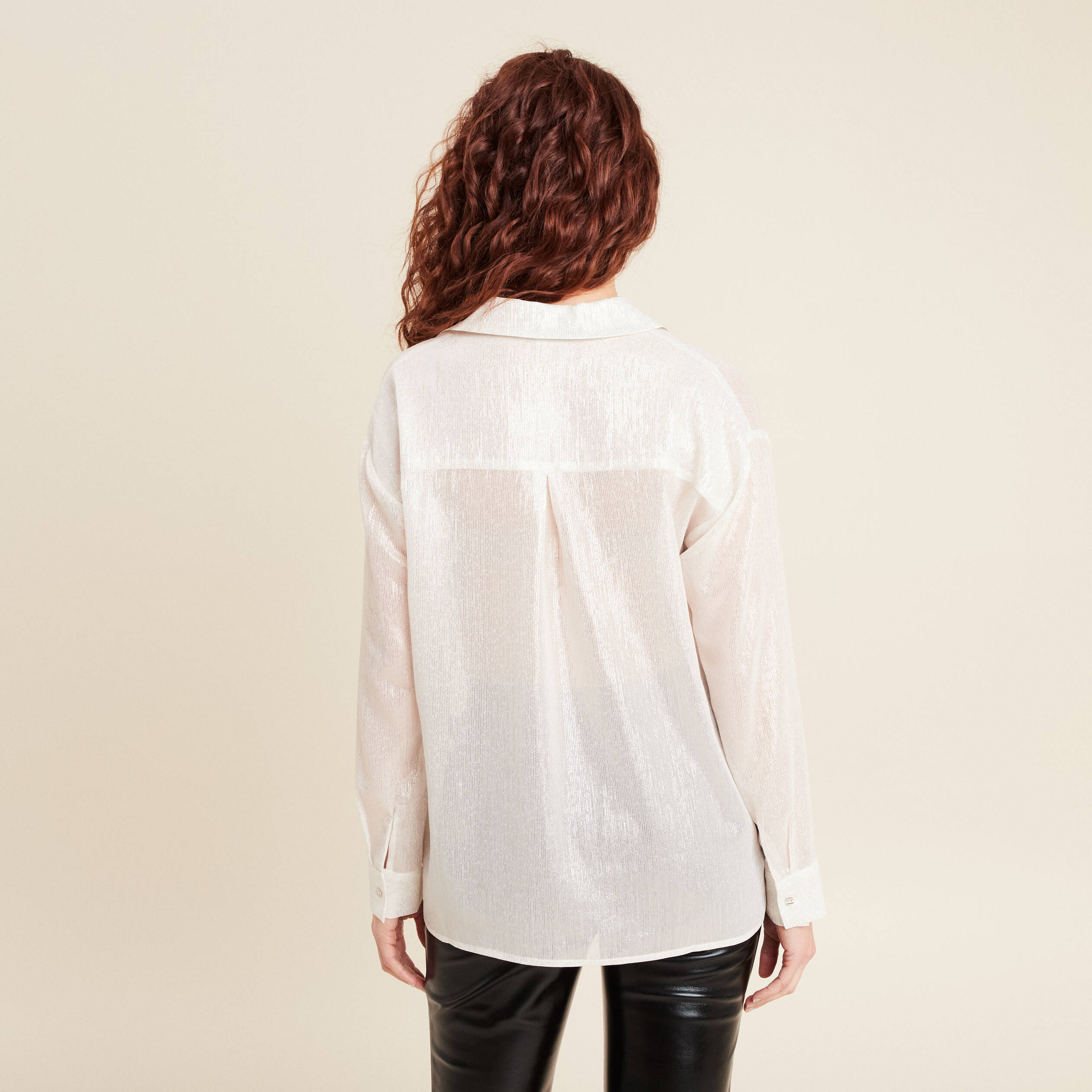 Chemise manches longues iris&eacute;e blanc femme