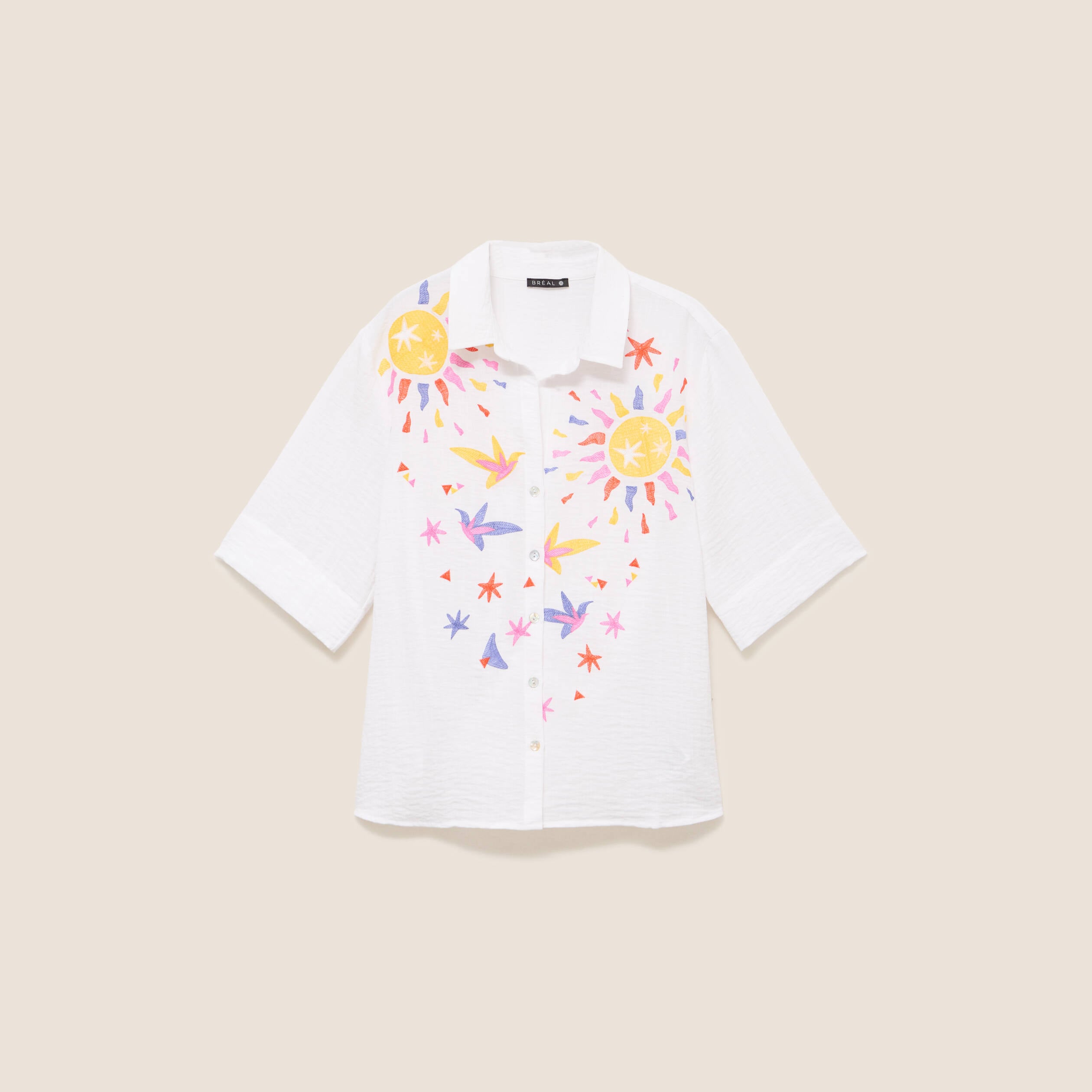Chemise ample manches 3/4 col chemise blanc femme