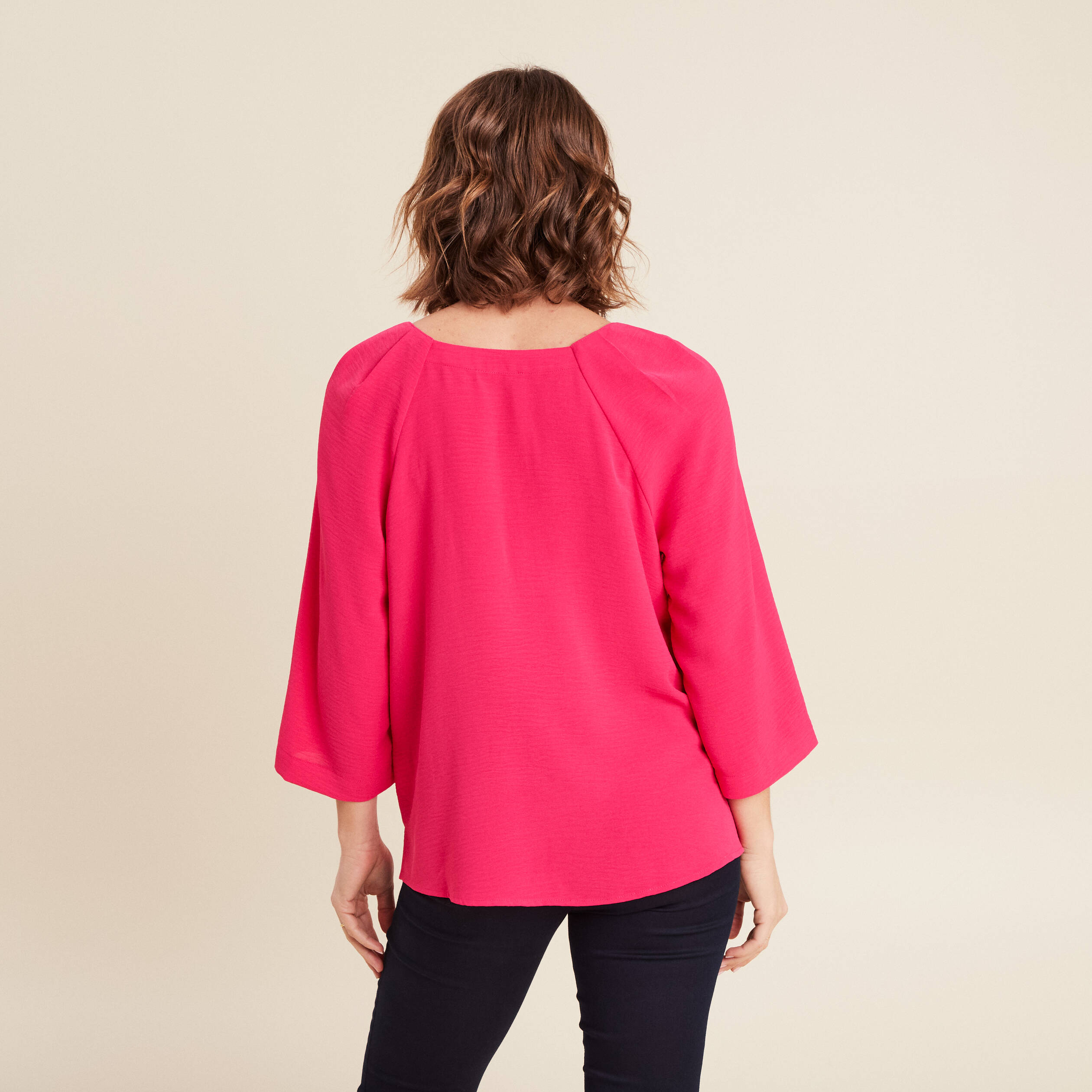 blouse manches 34 rose fushia femme Blouse manches 3/4 rose fushia femme