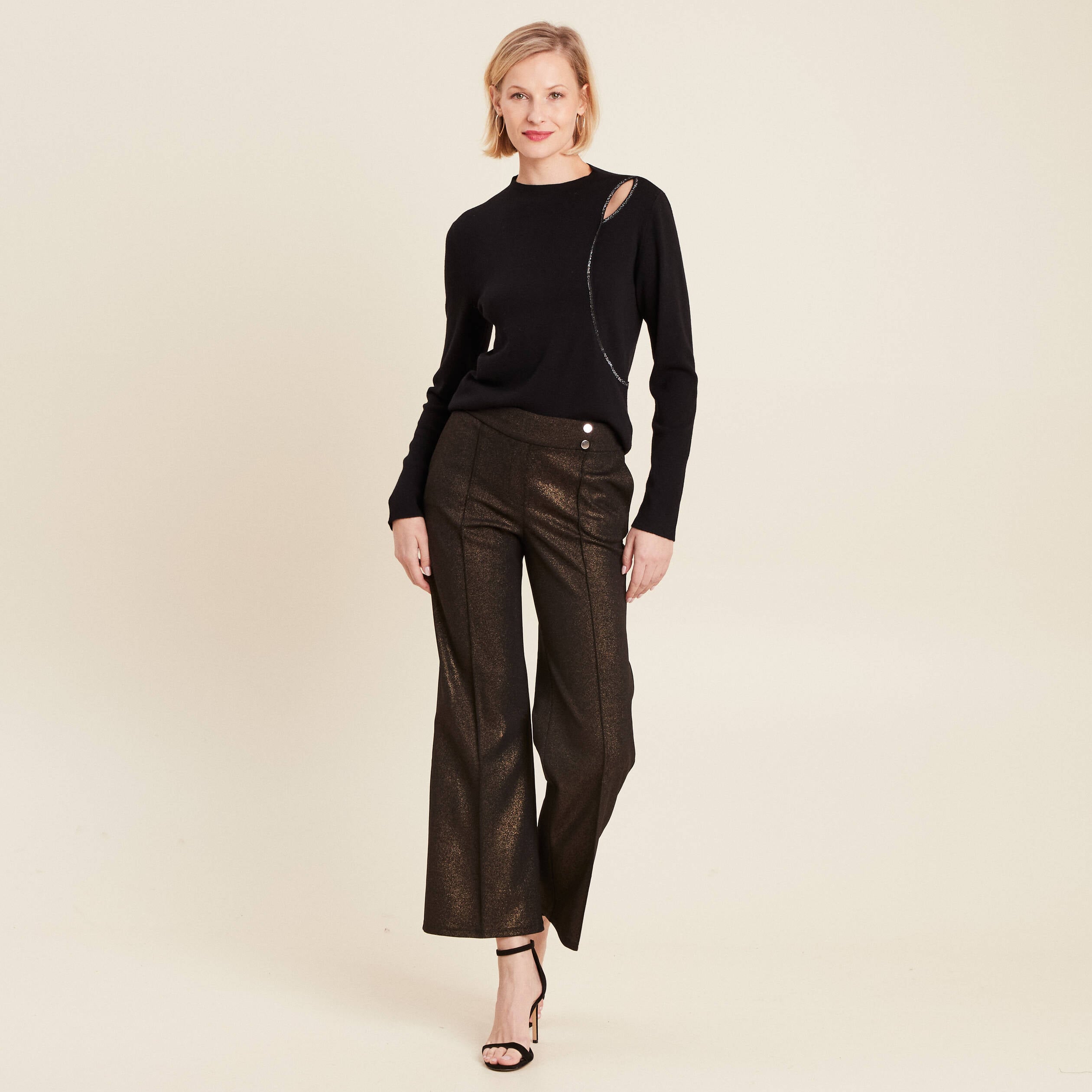 Pull manches longues strass noir femme