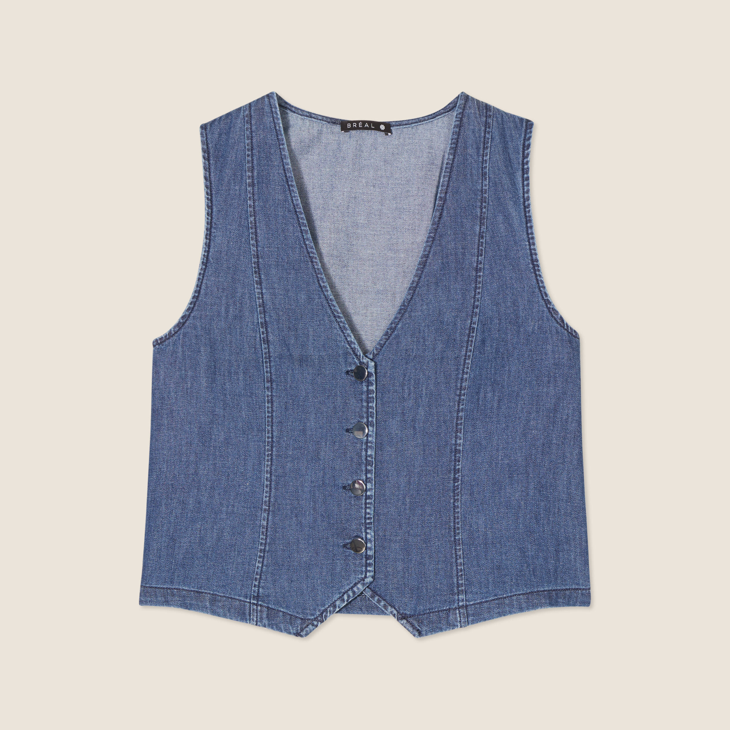 Gilet barman sans manches jean denim double stone femme