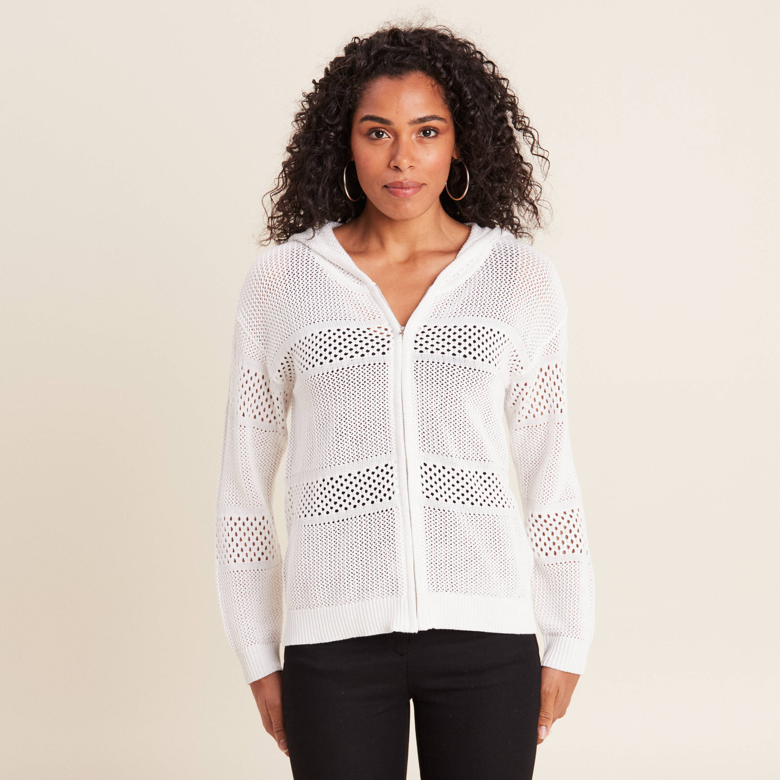 Gilet manches longues zippé blanc femme | Bréal