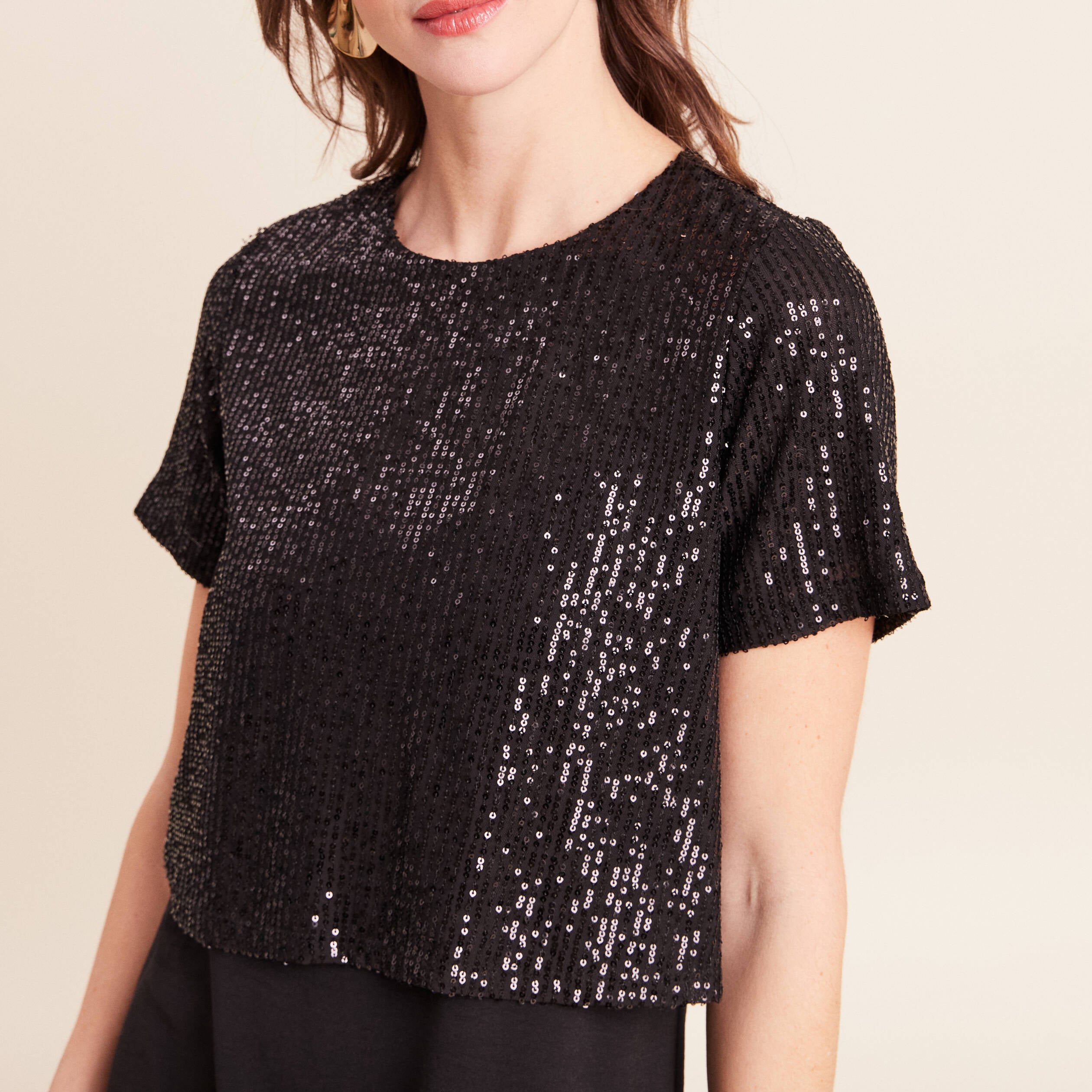Robe longue &eacute;vas&eacute;e 2 en 1 col rond noir femme