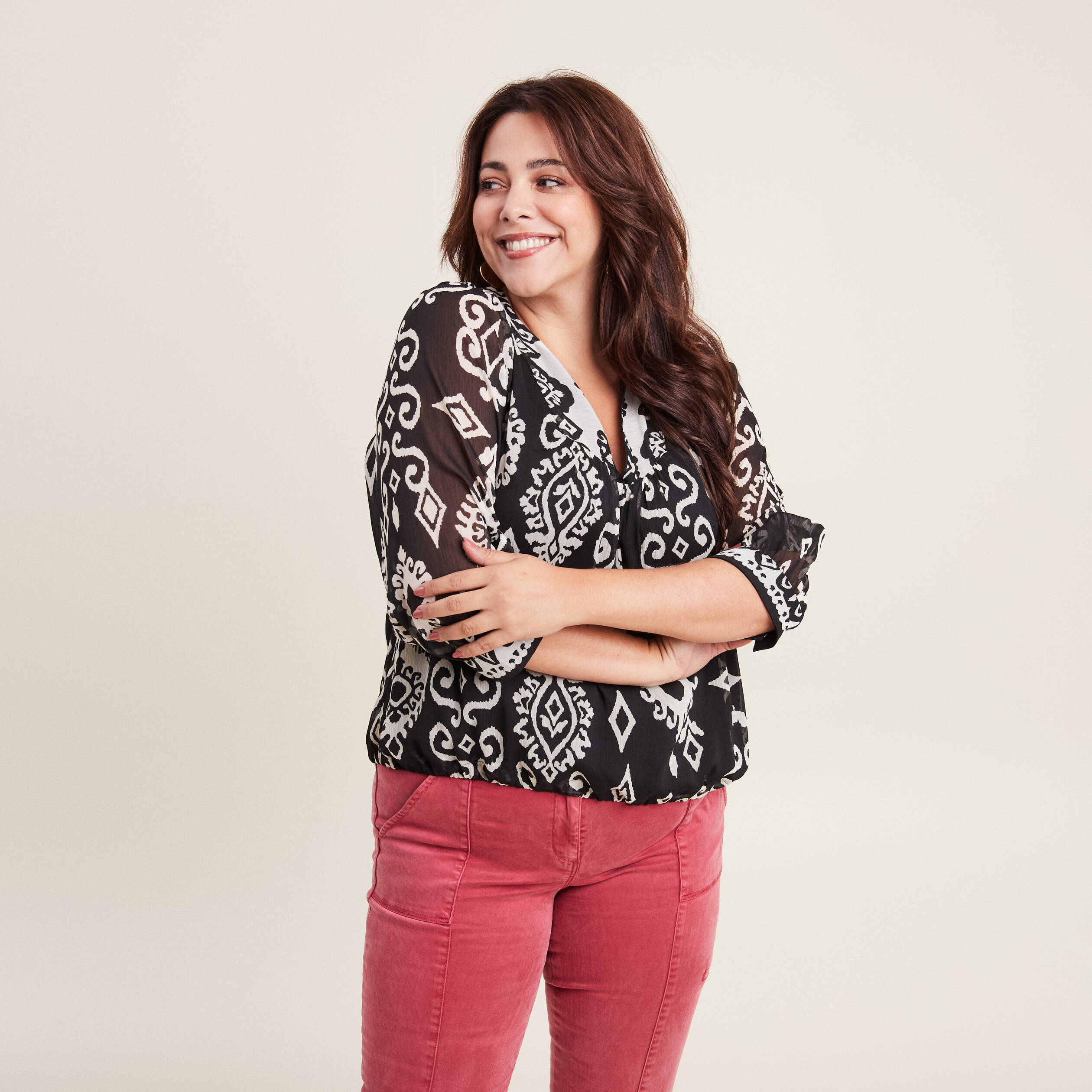 blouse manches 34 noir femme Blouse manches 3/4 noir femme