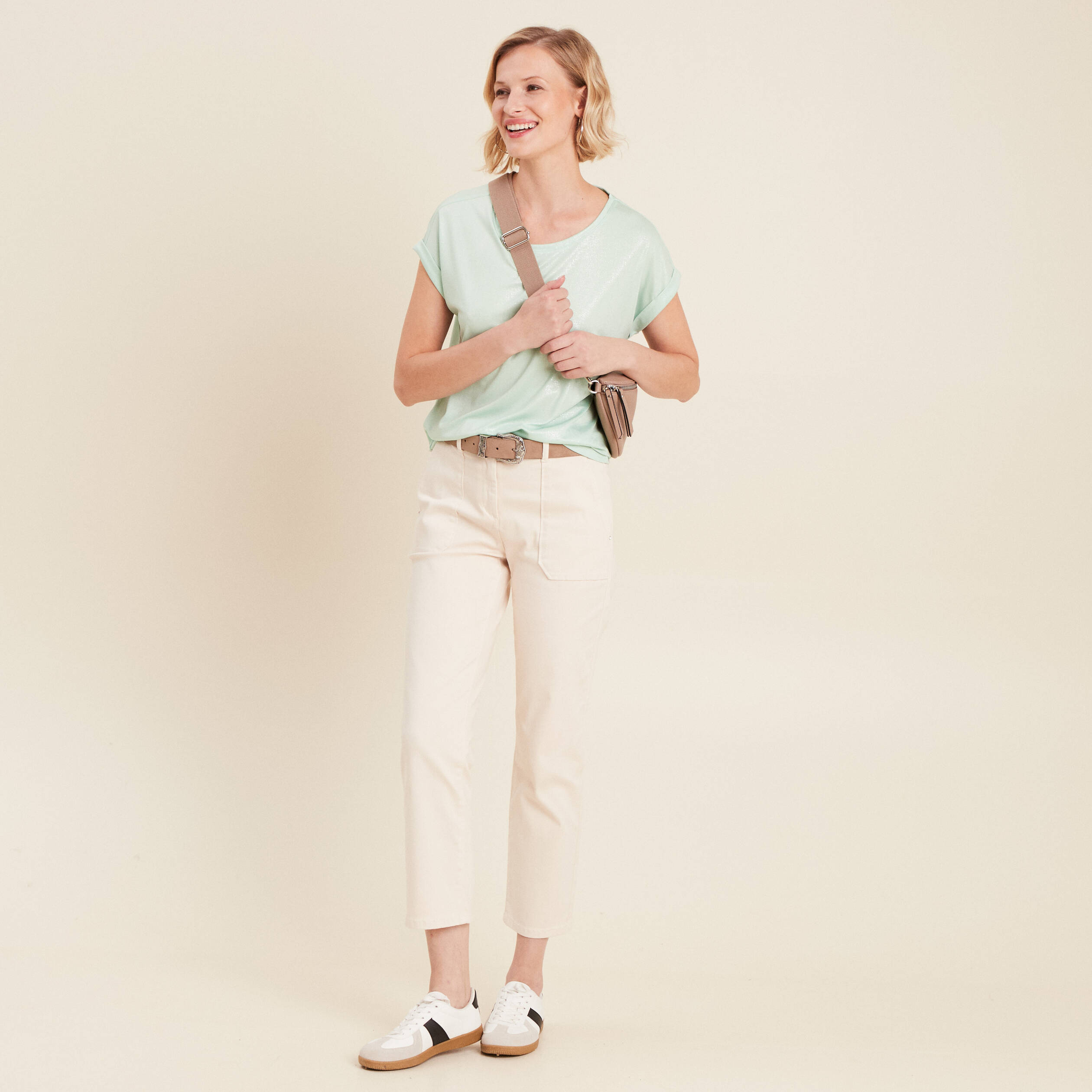 Pantalon droit velours ivoire femme