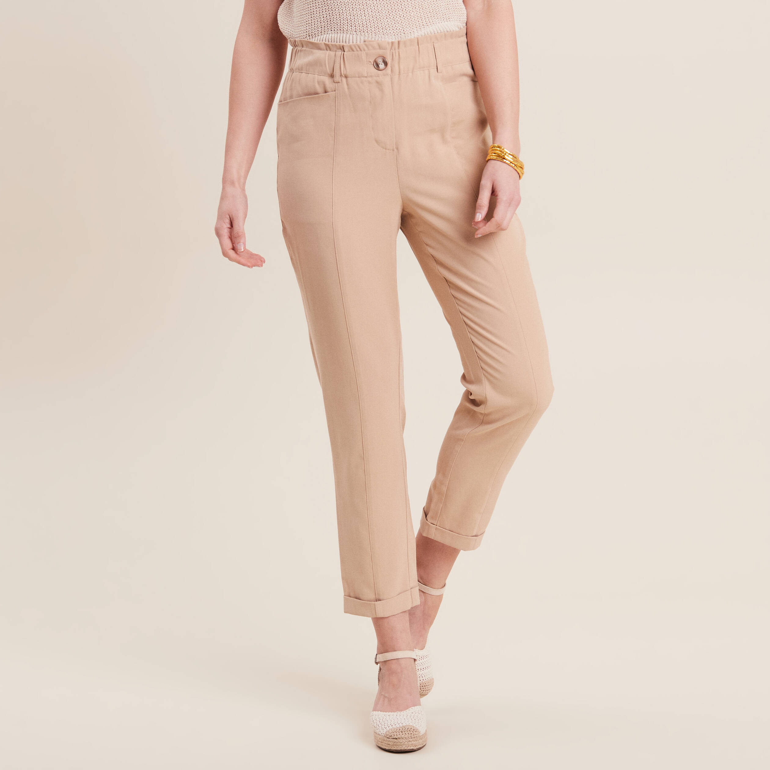 pantalon carotte 78eme beige femme Pantalon carotte 7/8ème beige femme