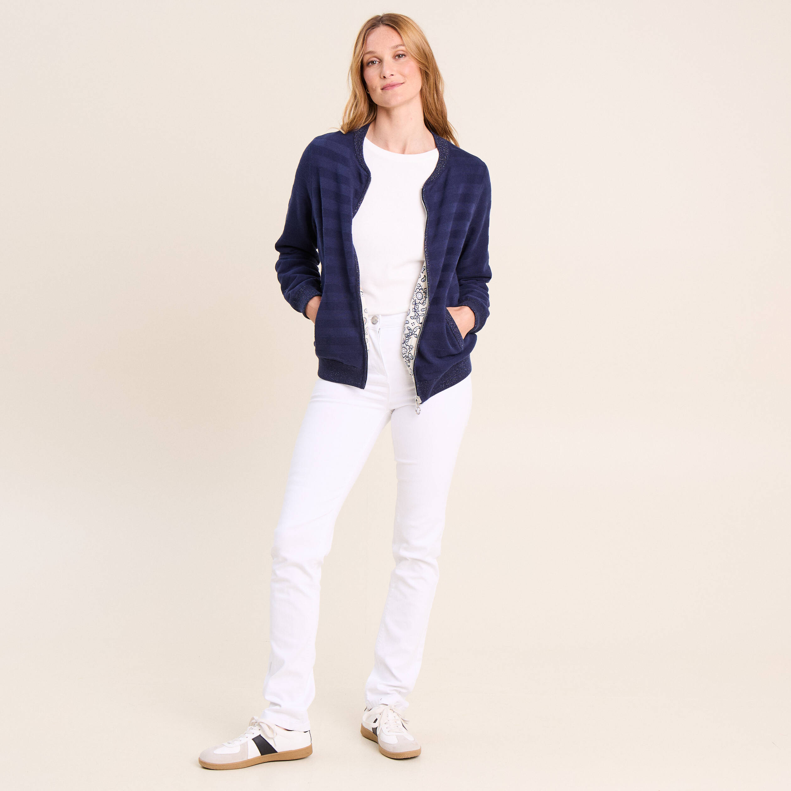 Gilet r&eacute;versible esprit bomber blanc femme