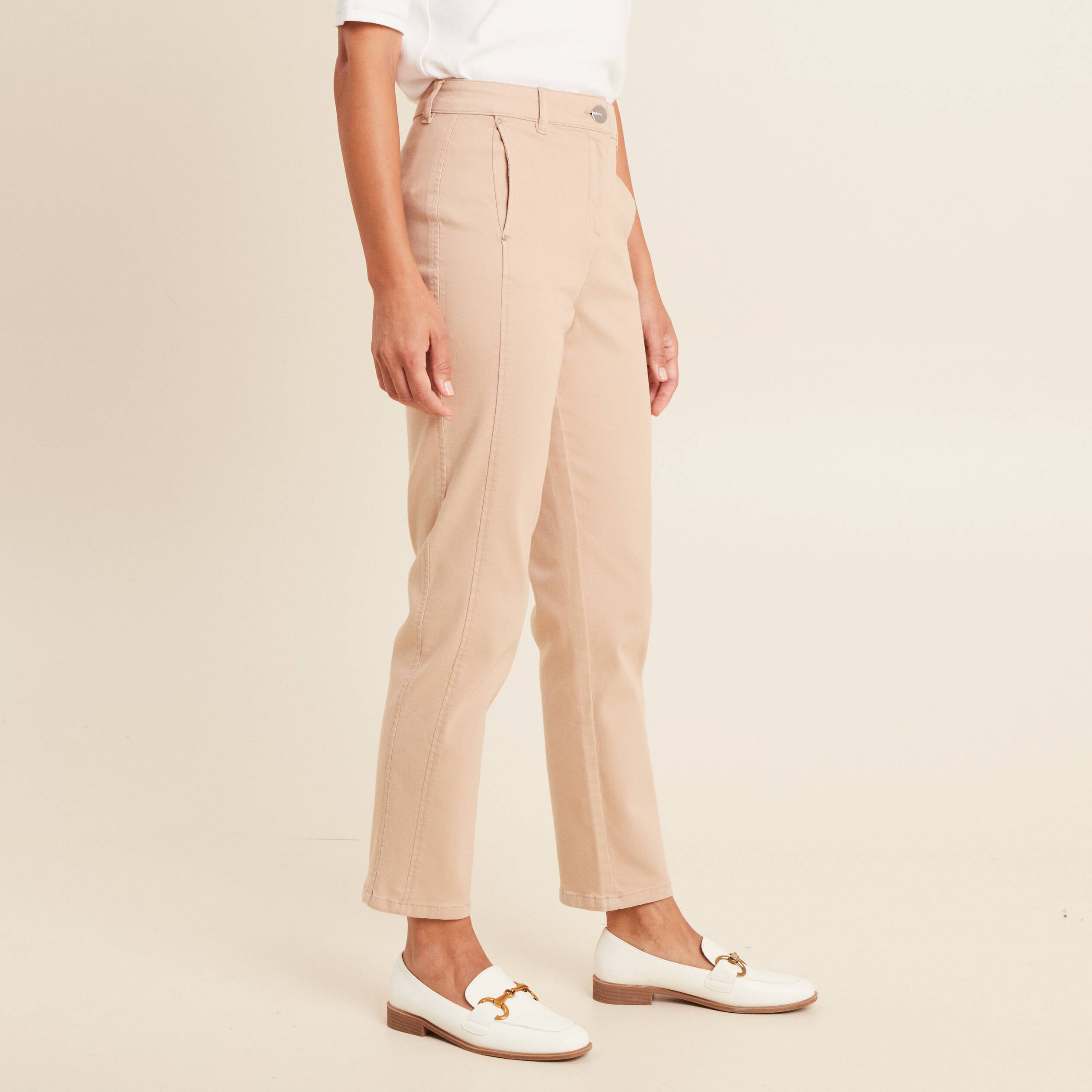 Pantalon boyfriend taille haute sable femme