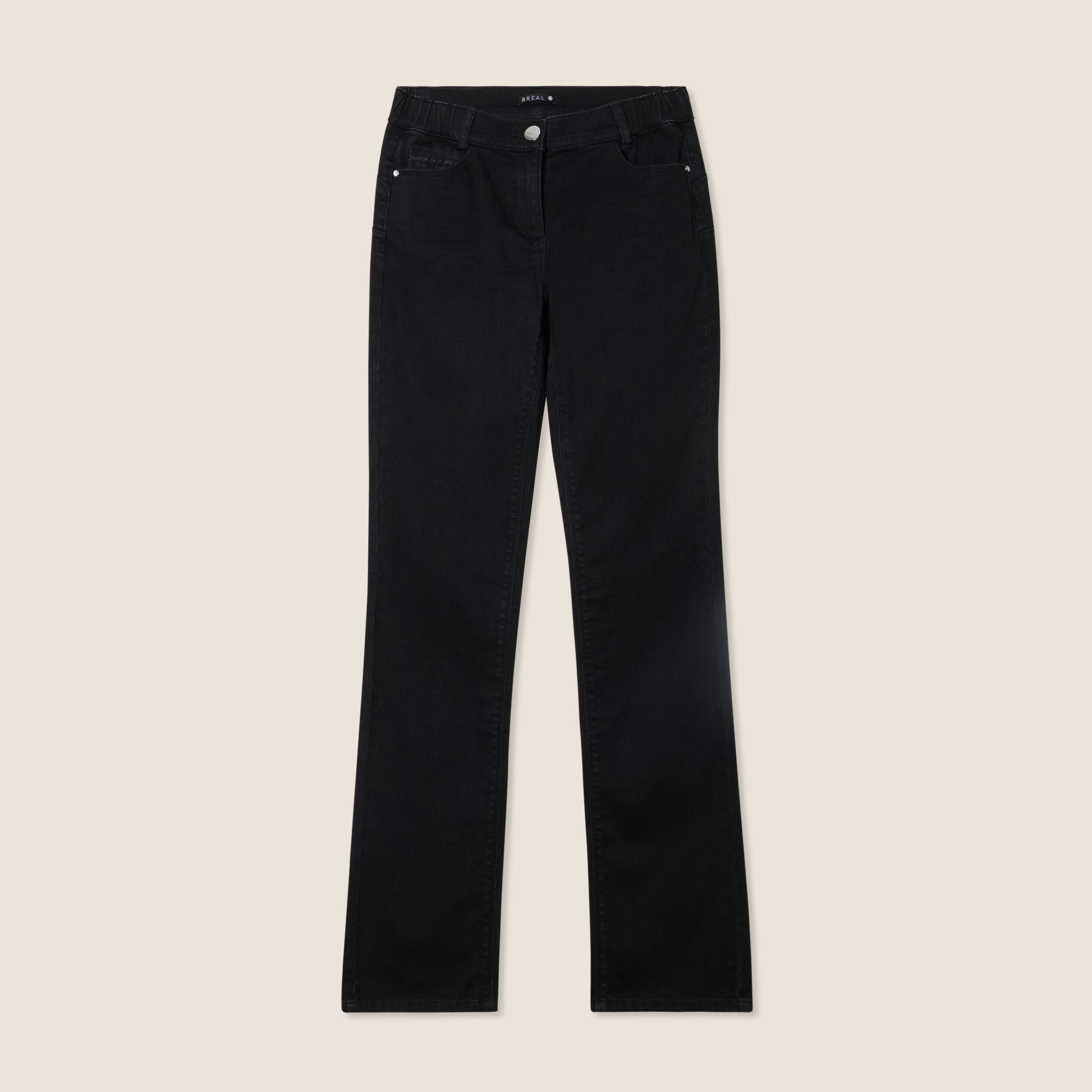 Jean droit taille basculée noir femme