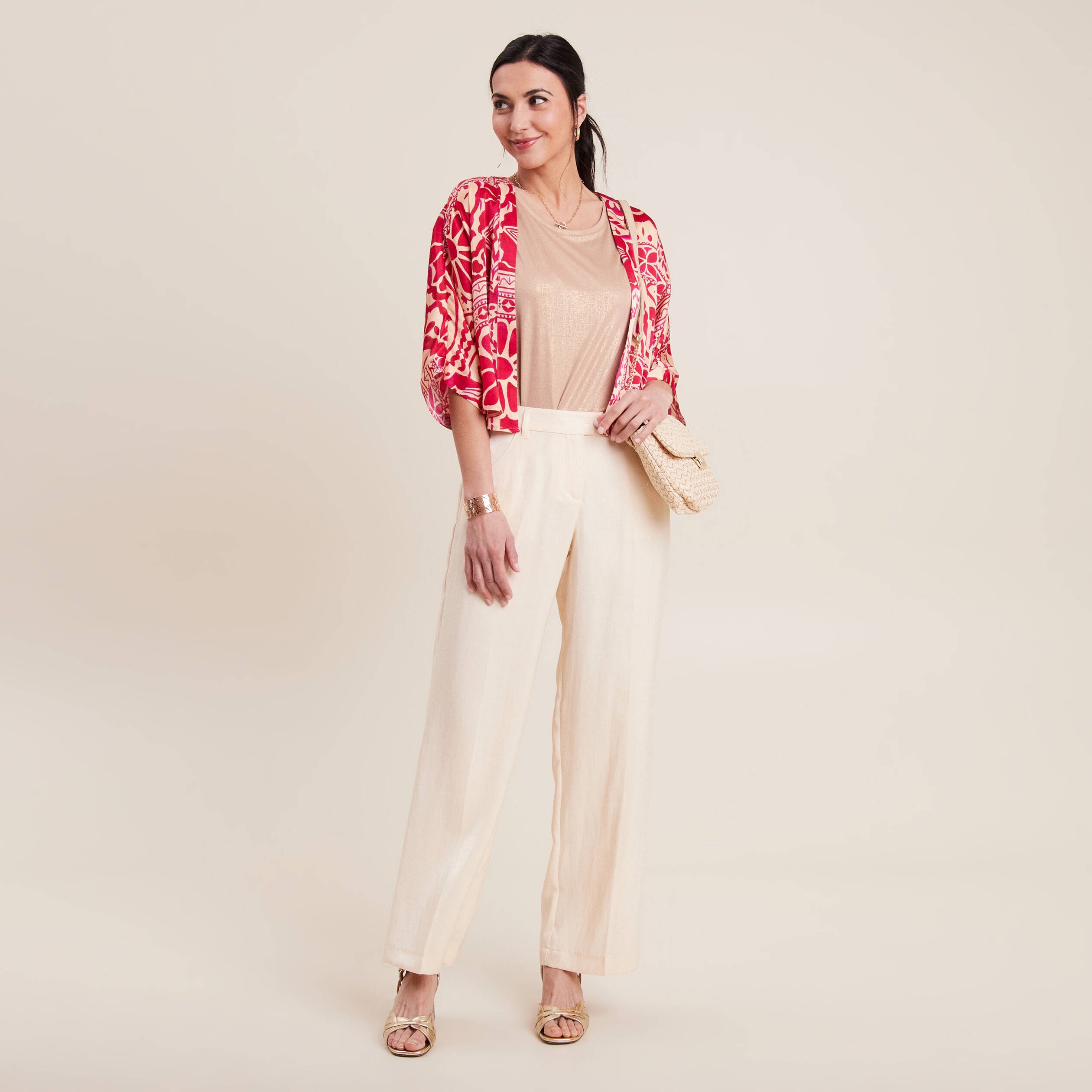 kimono imprime rose fushia femme Kimono imprimé rose fushia femme