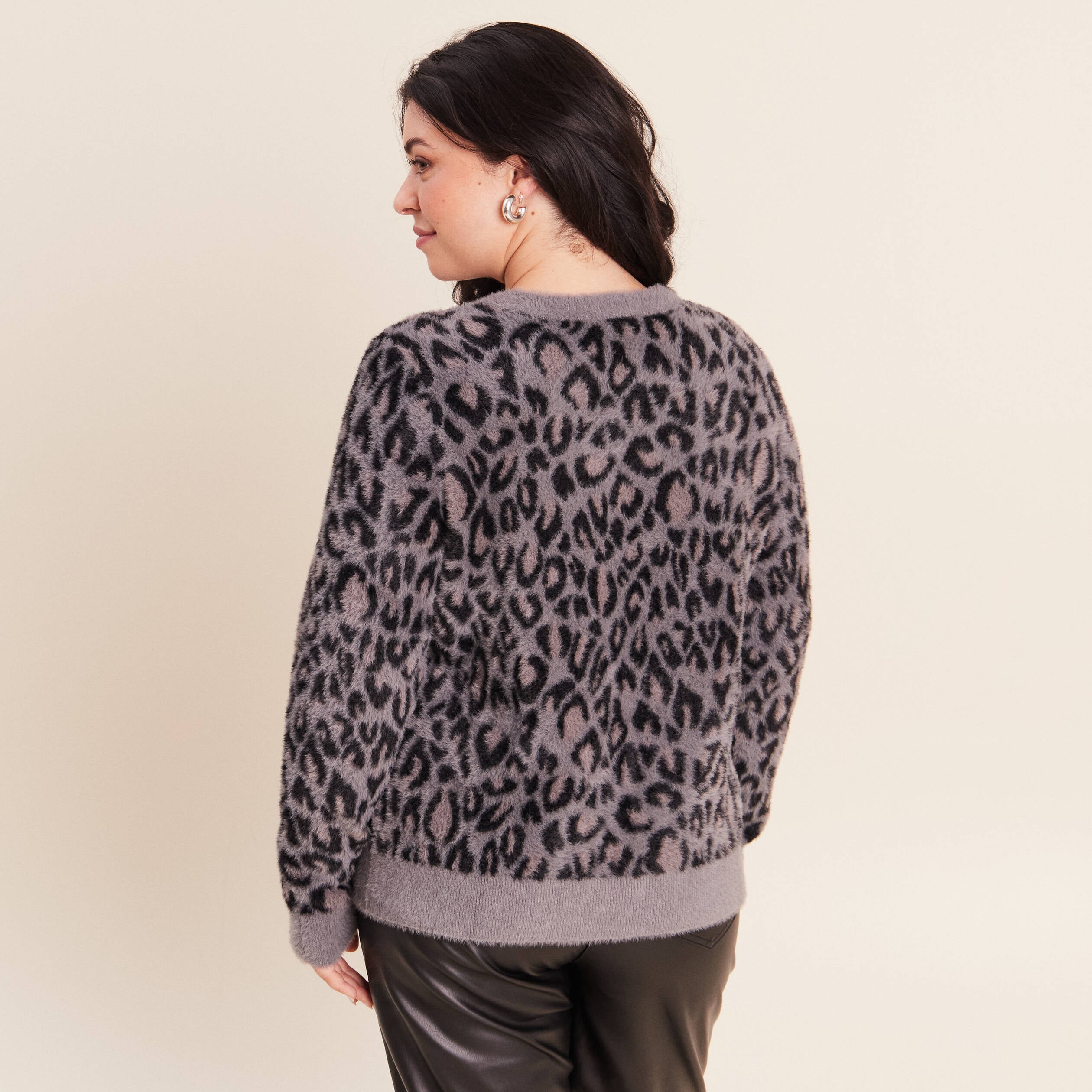 Pull col rond gris femme