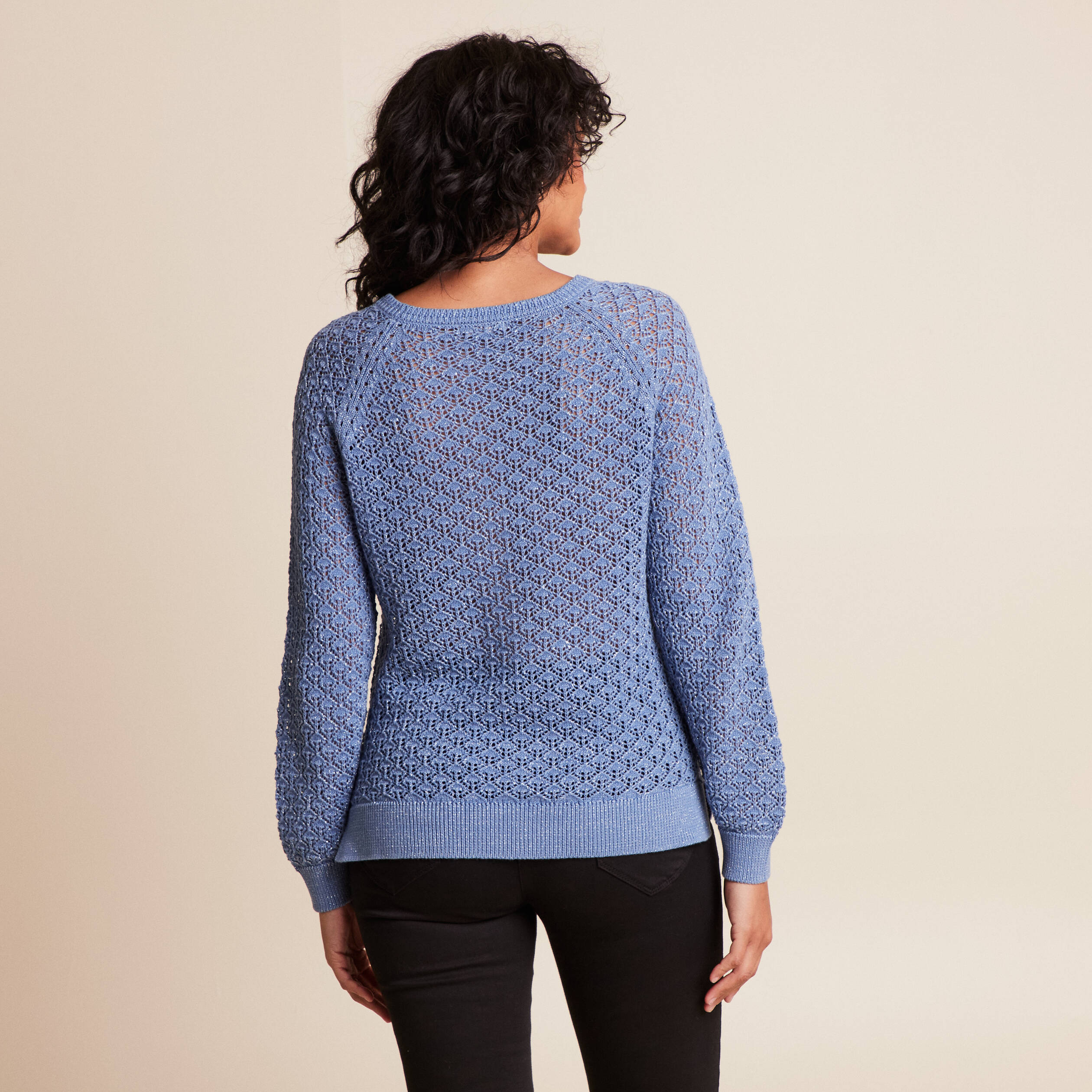 Pull col rond manches longues bleu ciel femme
