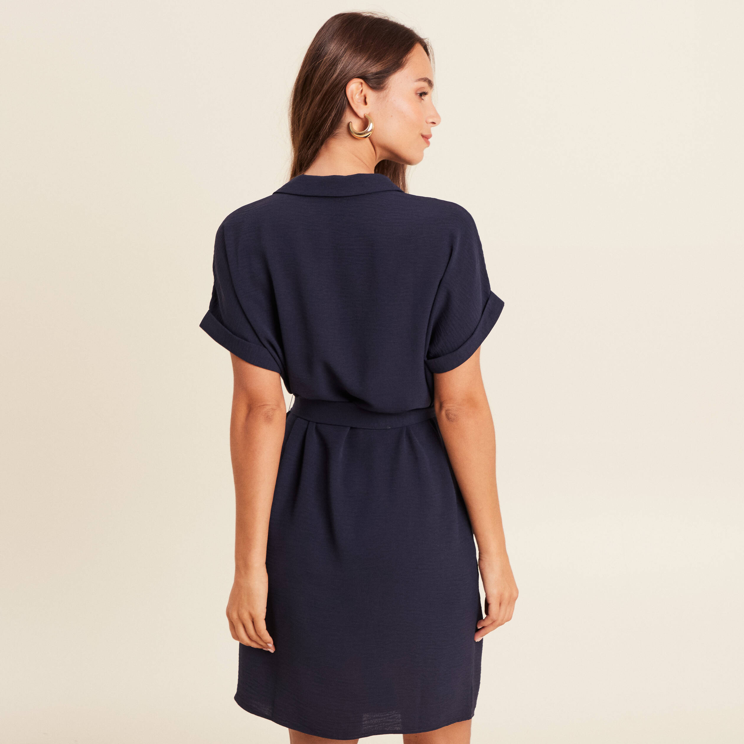 Robe fluide manches courtes bleu marine femme