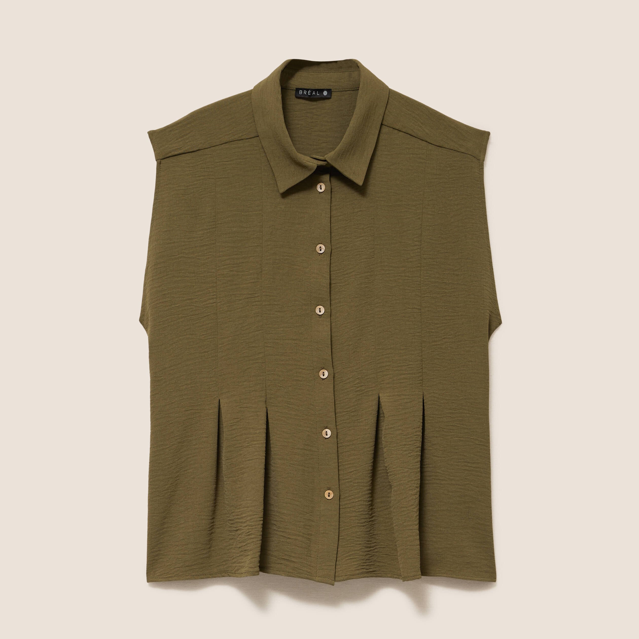 Chemise cintr&eacute;e manches courtes vert kaki femme