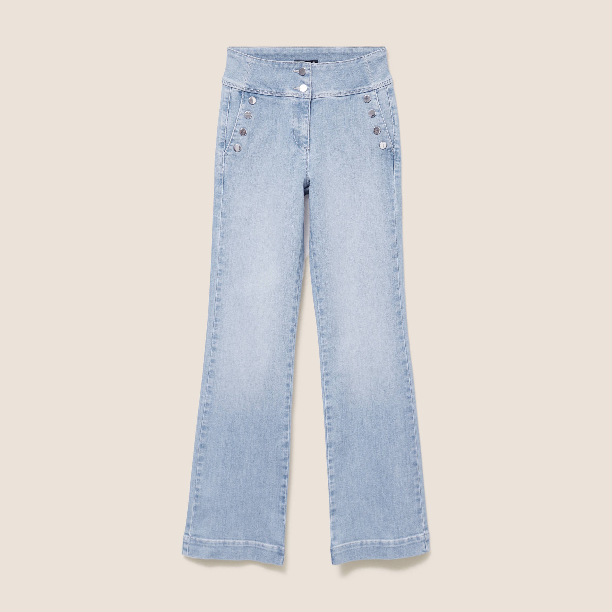 Jean coupe bootcut taille haute denim bleach femme