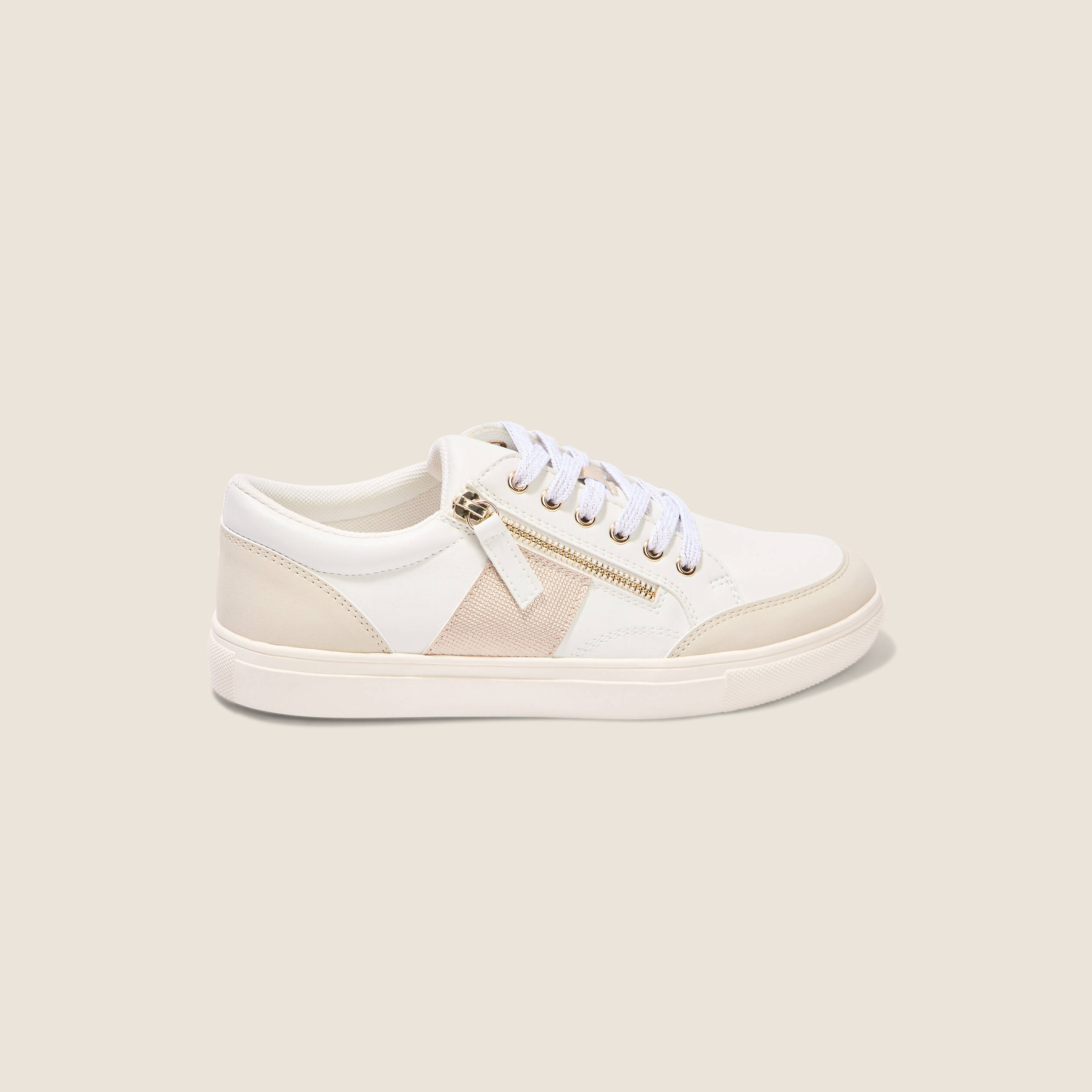 Baskets plates d&eacute;tails zipp&eacute;s blanc femme