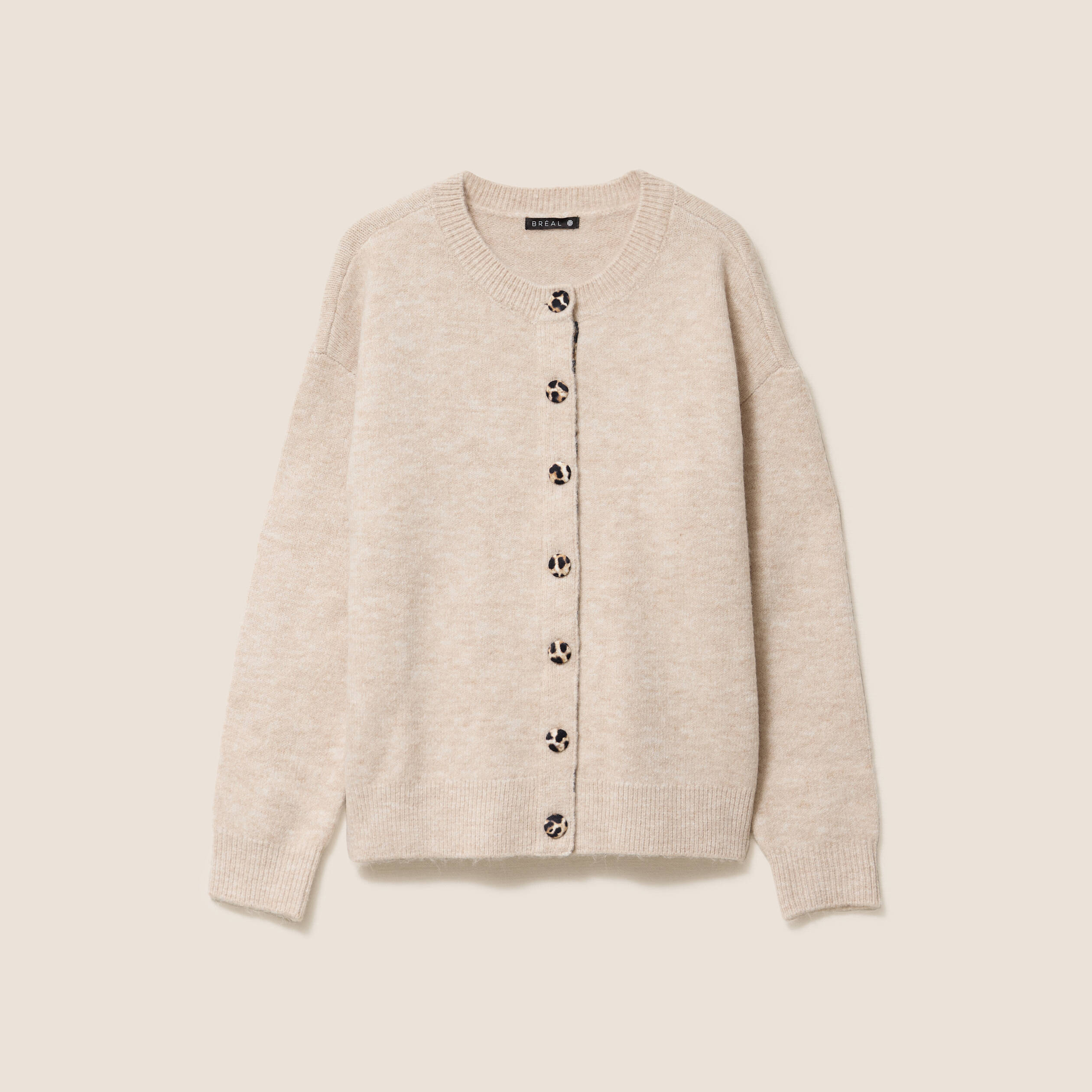 Gilet droit mi-long col rond beige femme