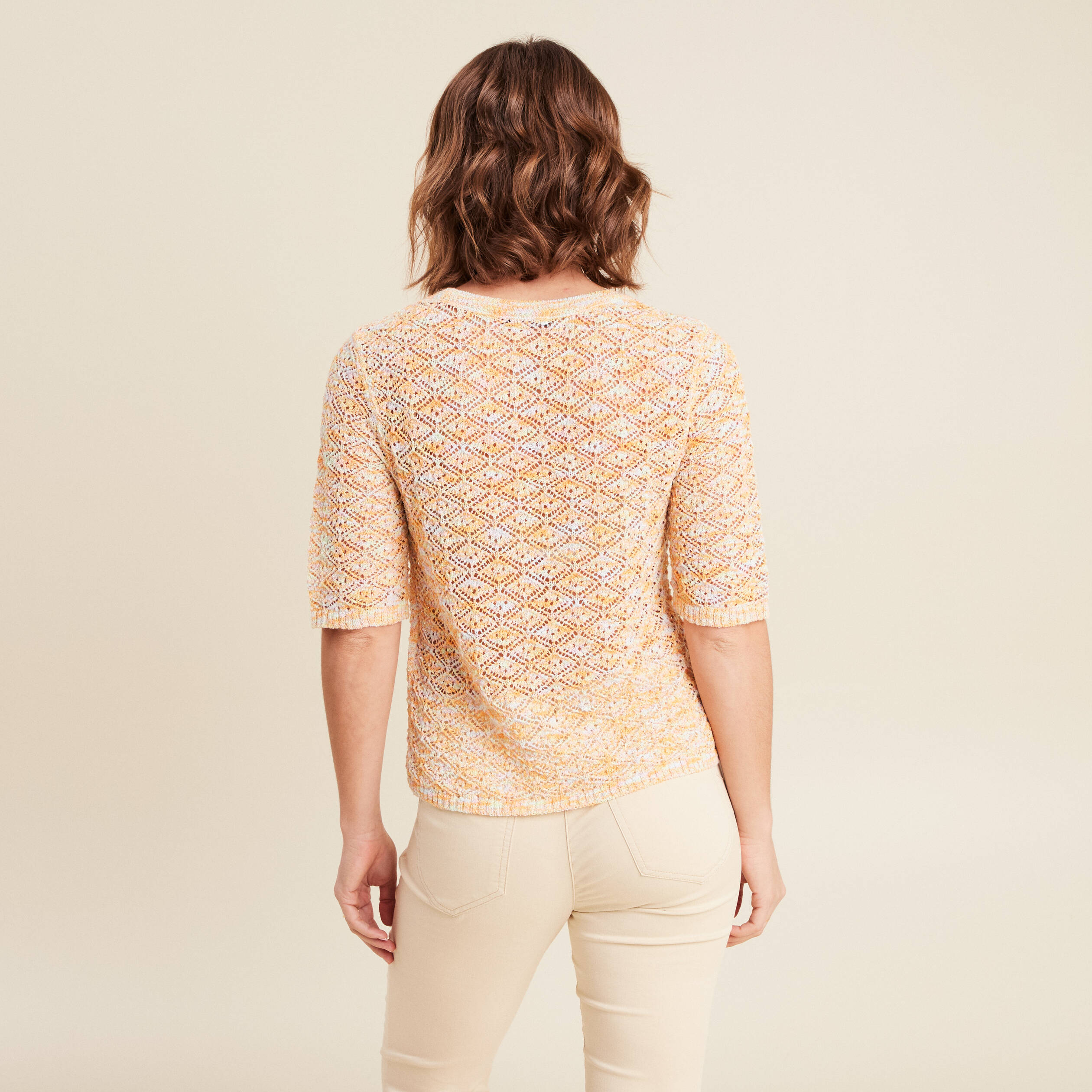 pull manches courtes ajoure multicolore femme Pull manches courtes ajouré multicolore femme
