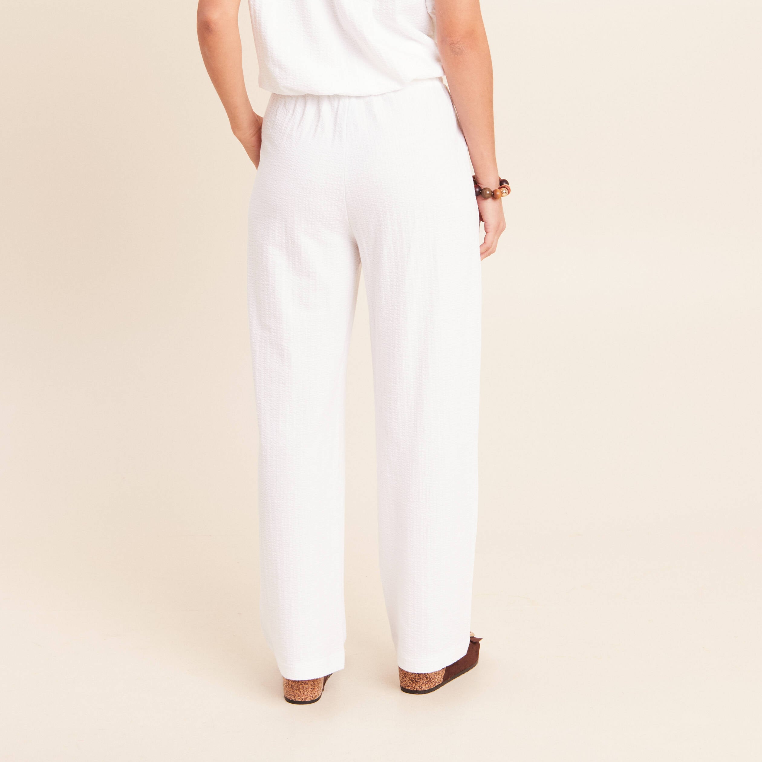Pantalon large taille haute blanc femme