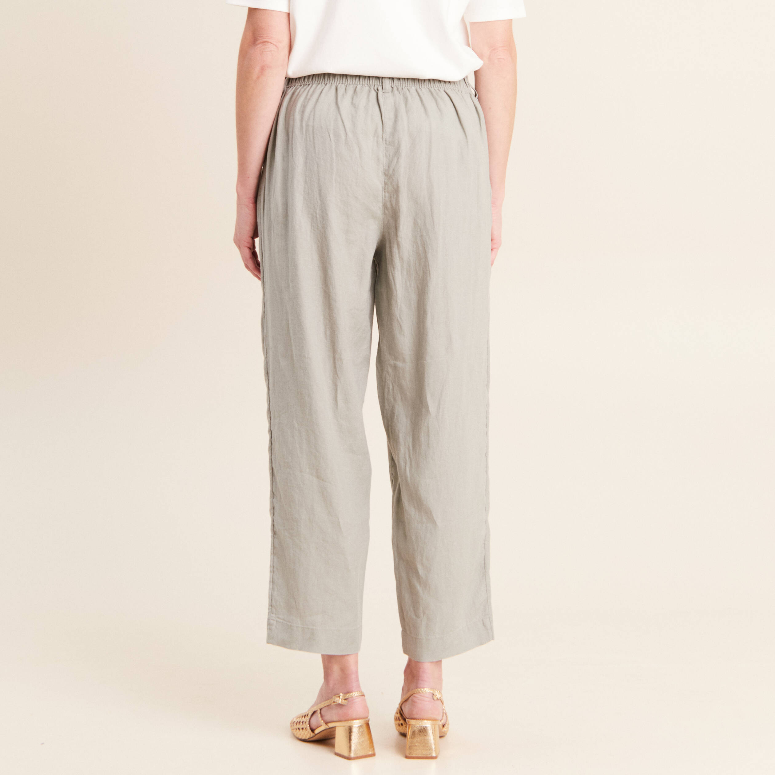 Pantalon large 7/8&egrave;me taille haute vert clair femme