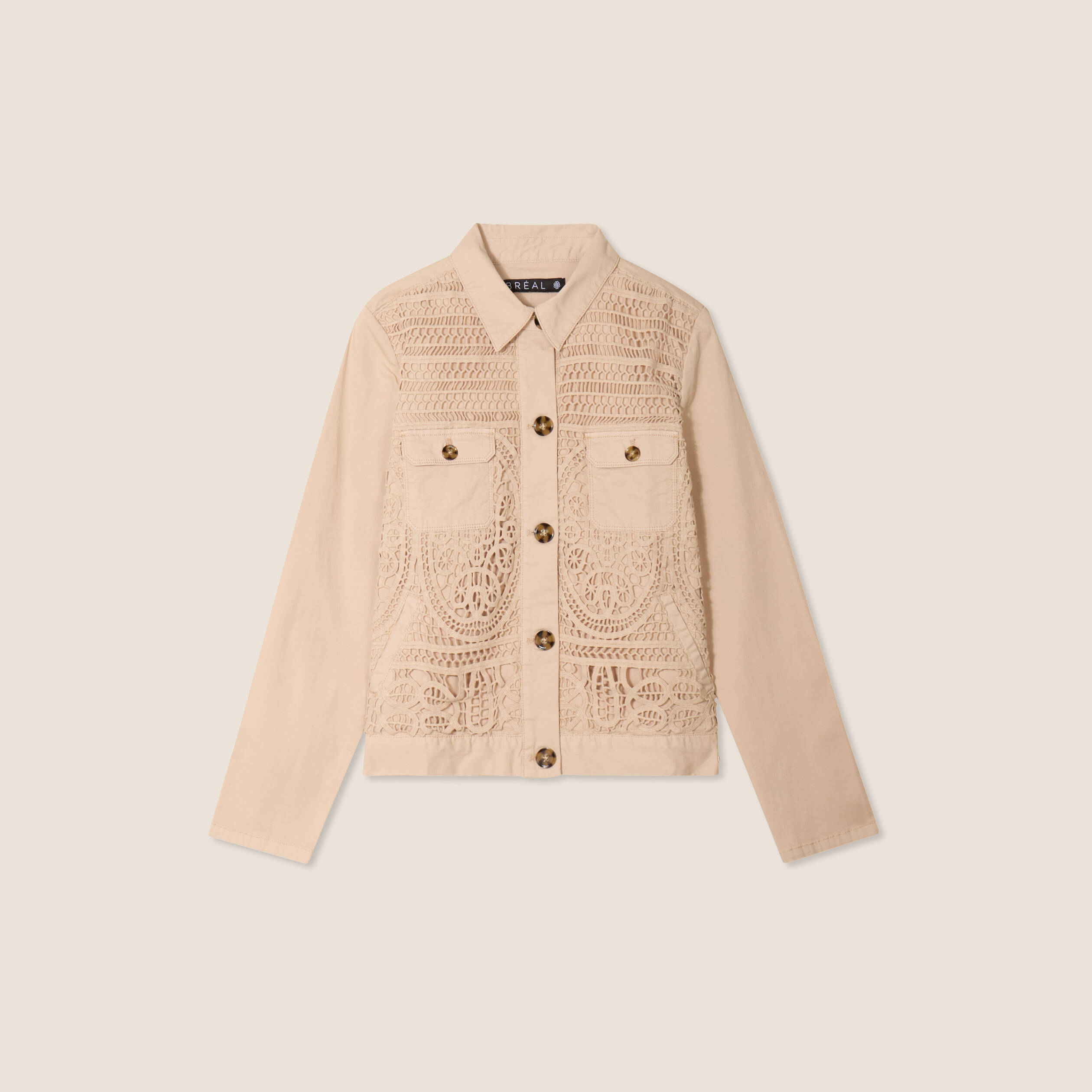 veste droite courte manches longues sable femme Veste droite courte manches longues sable femme