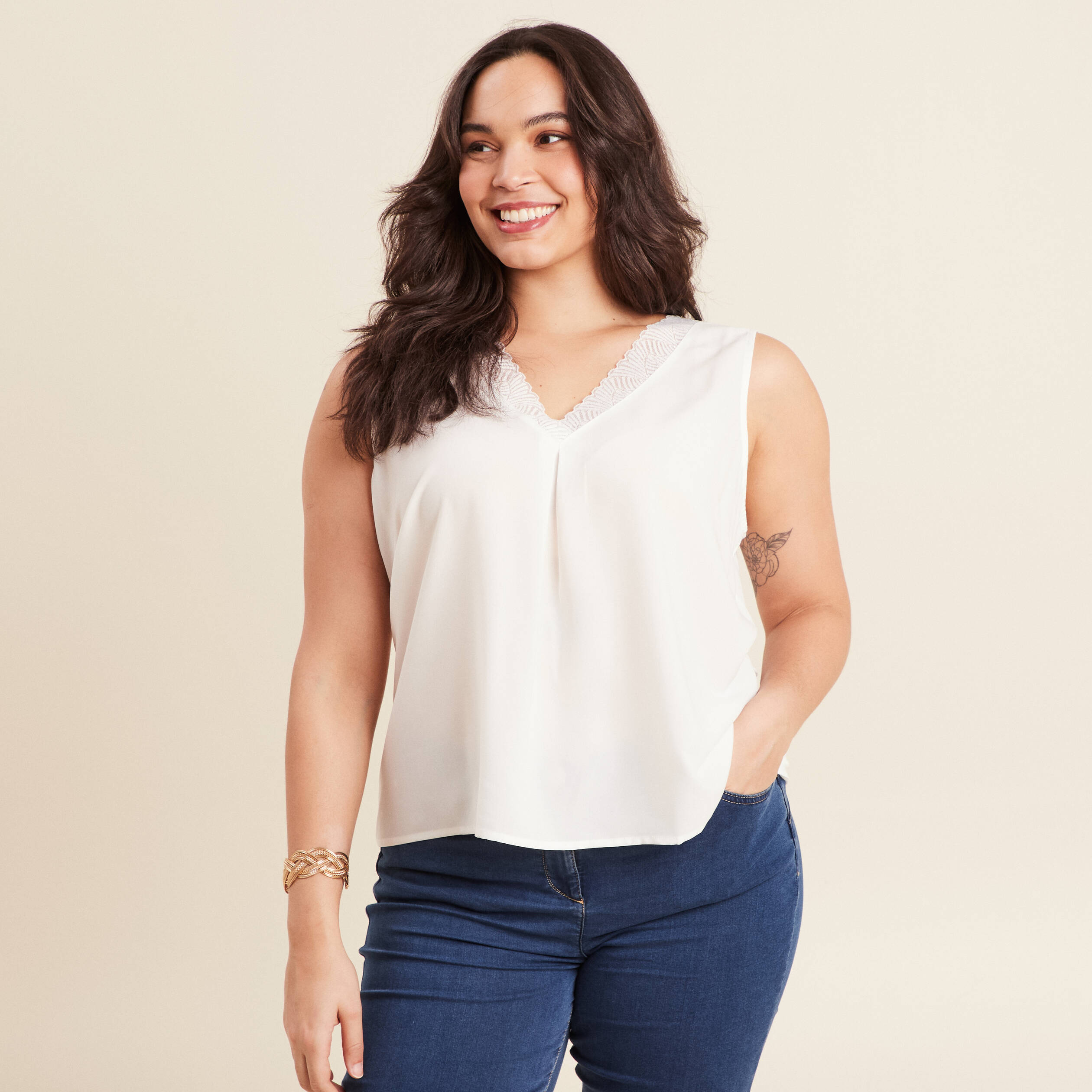 debardeur sans manches ecru femme Débardeur sans manches ecru femme