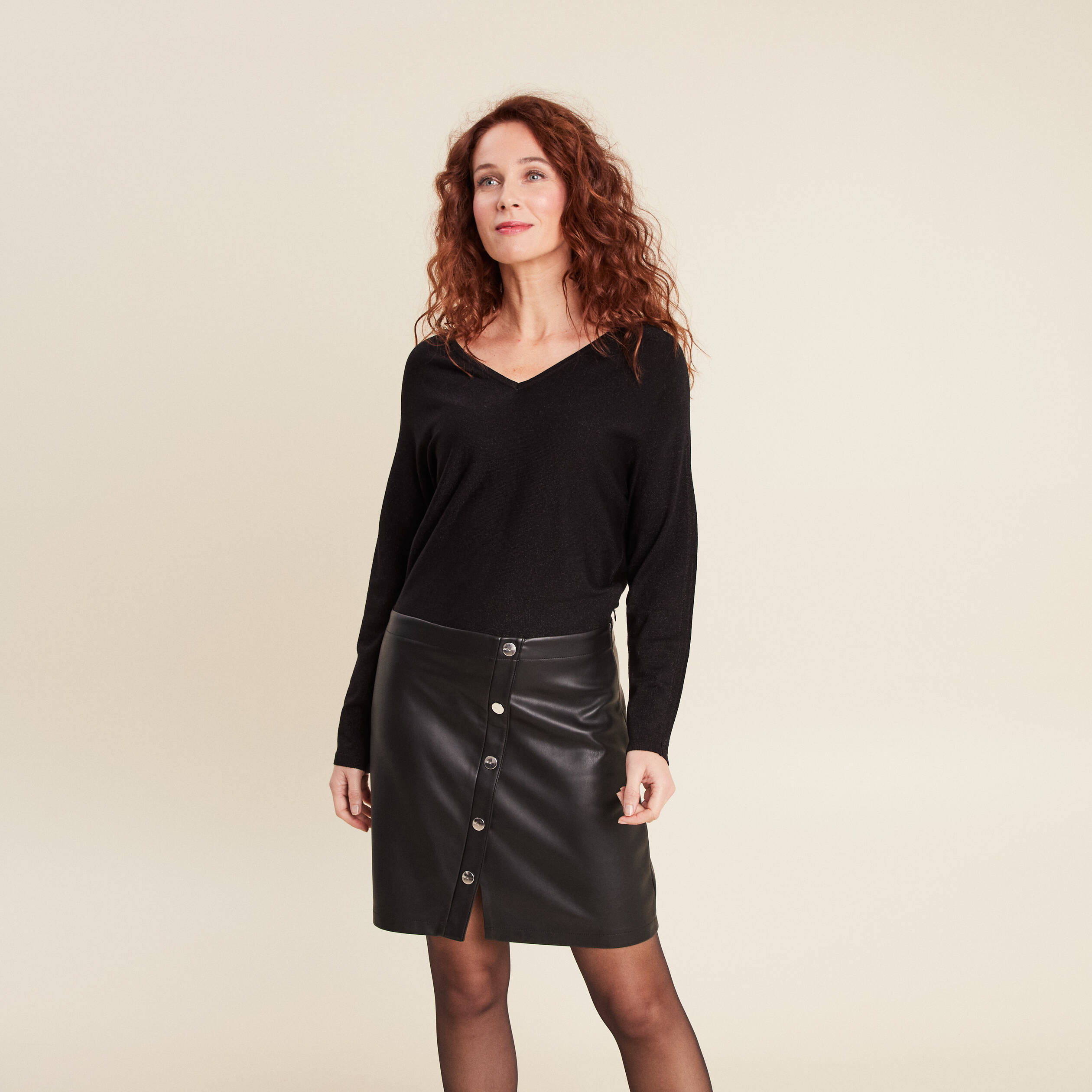 robe tricot bas simili cuir noir femme Robe tricot bas simili cuir noir femme