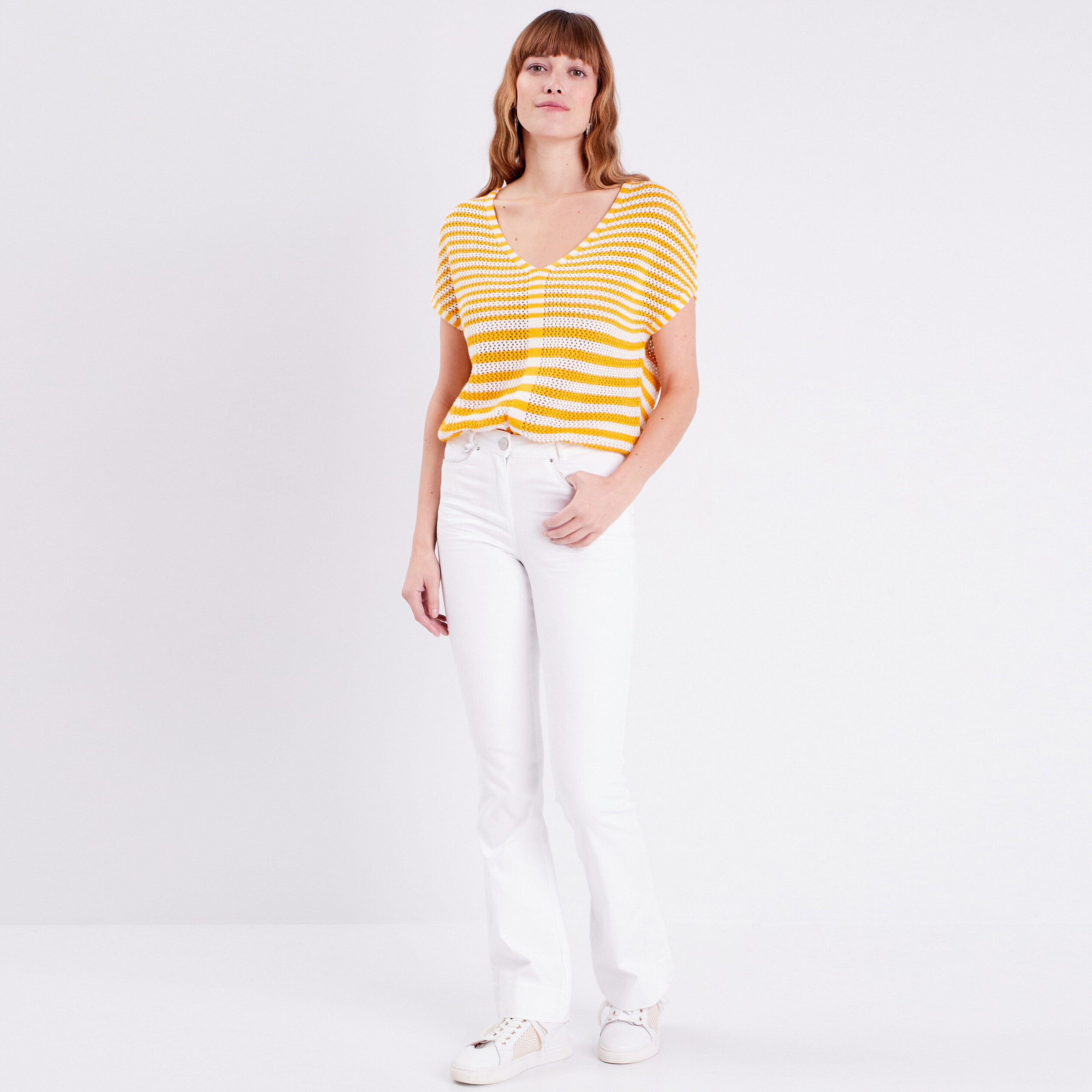 pull manches courtes jaune moutarde femme Pull manches courtes jaune moutarde femme