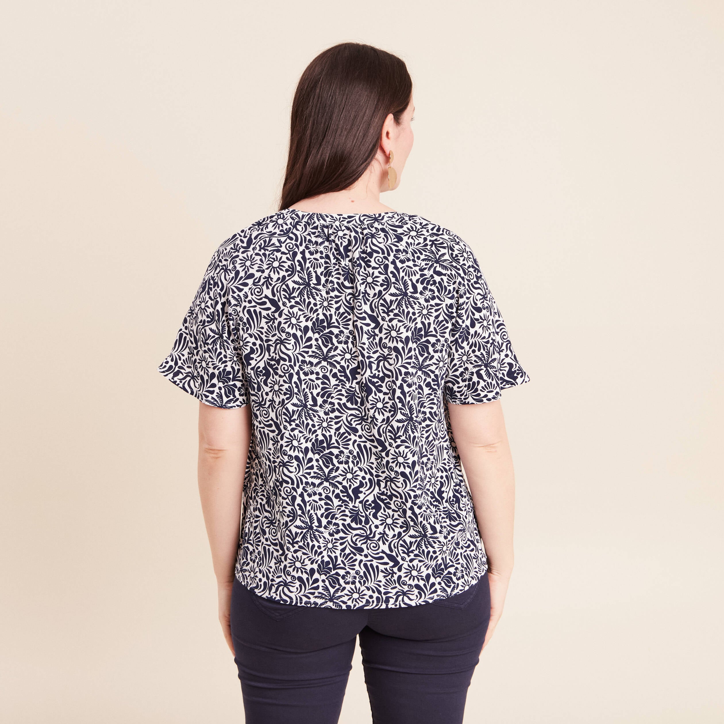 Blouse ample manches courtes fluide bleu femme