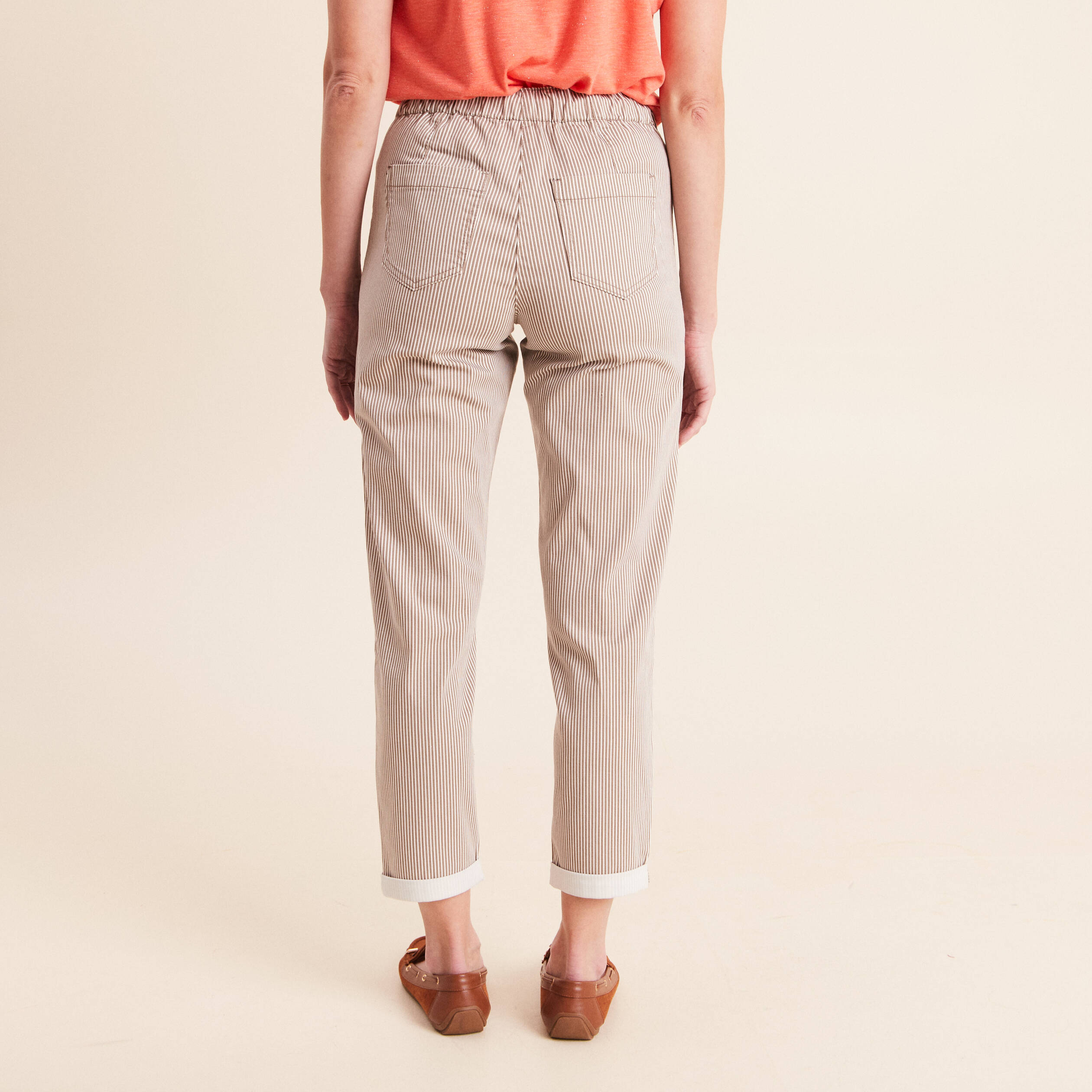 Pantalon coupe mom 7/8&egrave;me marron femme