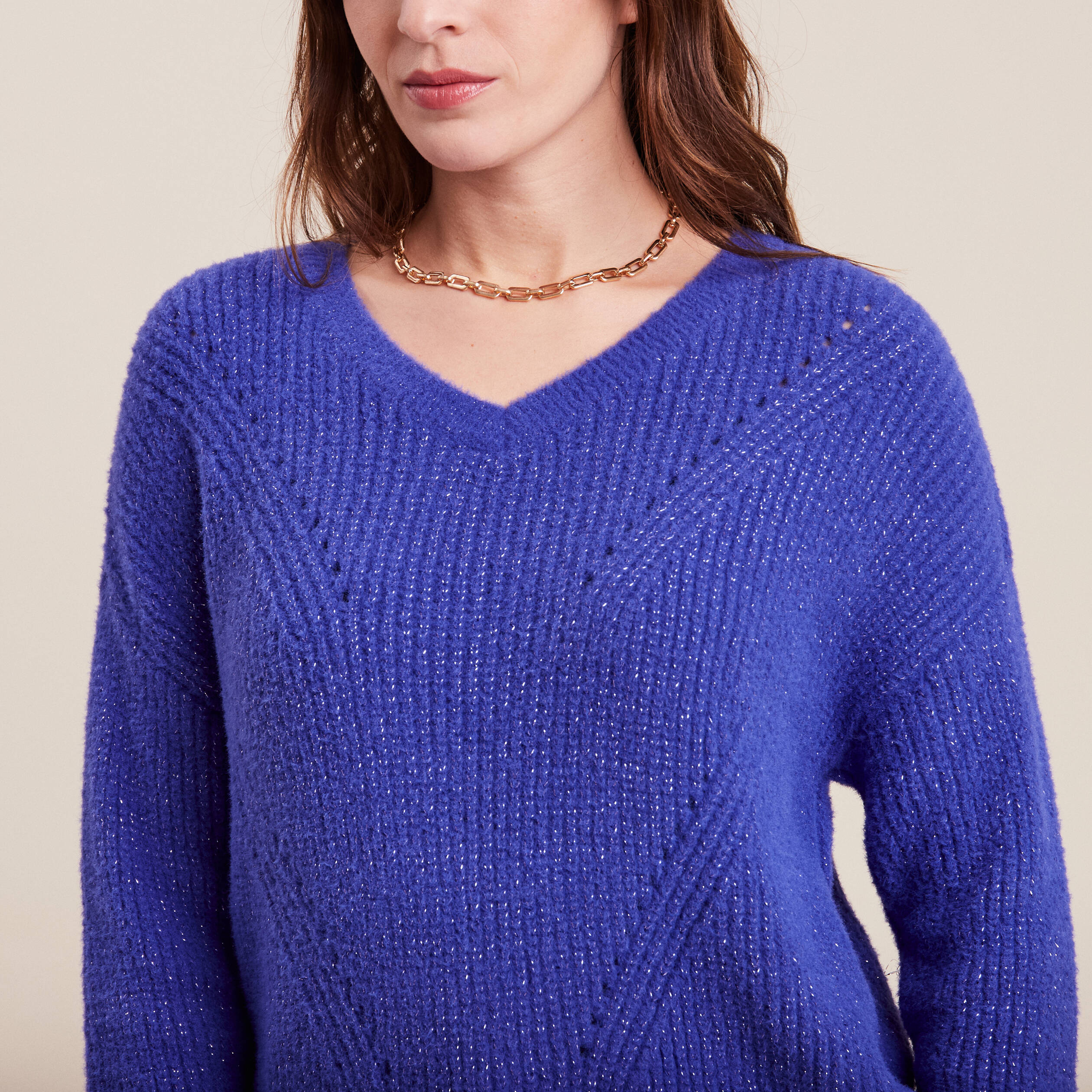 Pull manches longues bleu violet femme