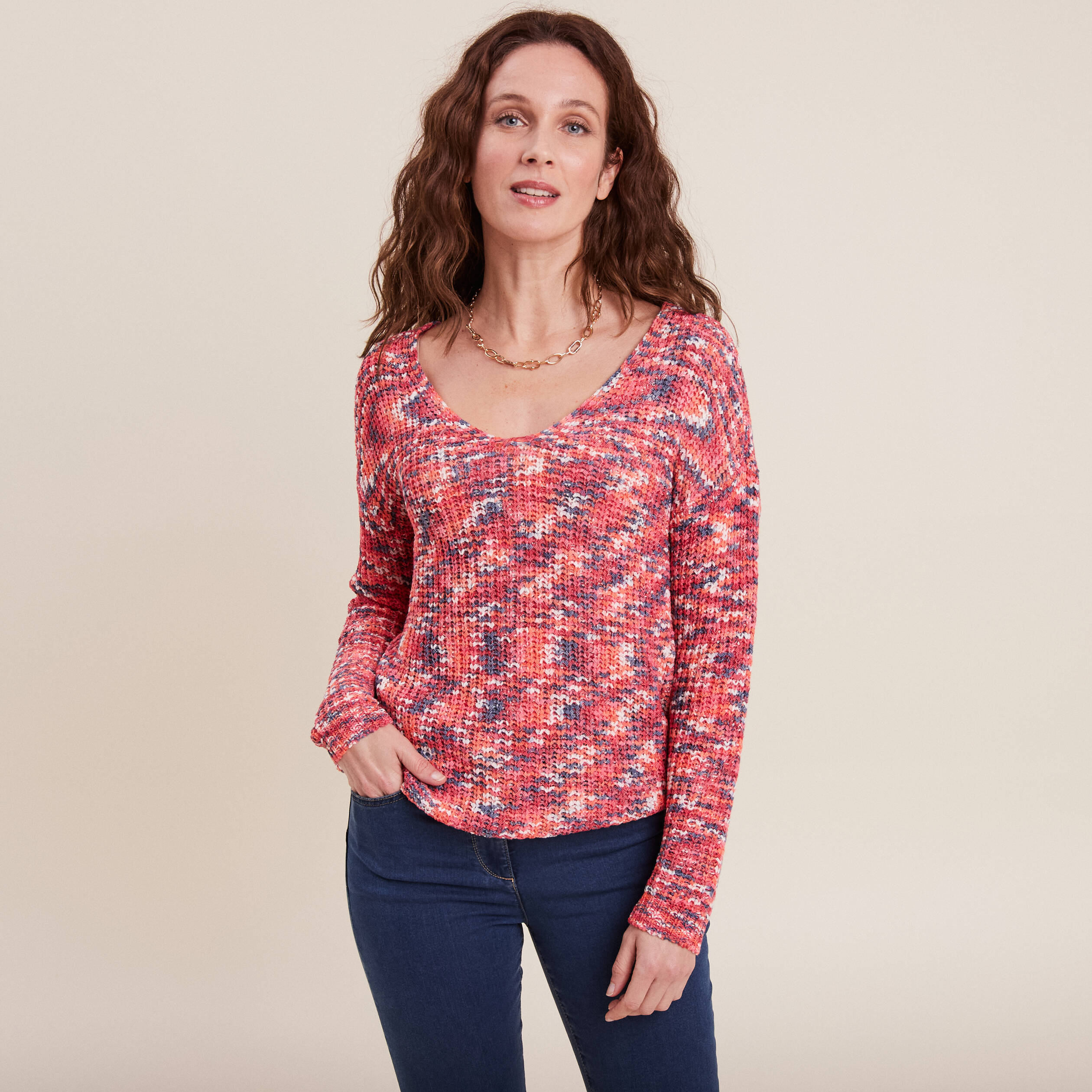 Pull manches longues rose framboise femme | Bréal