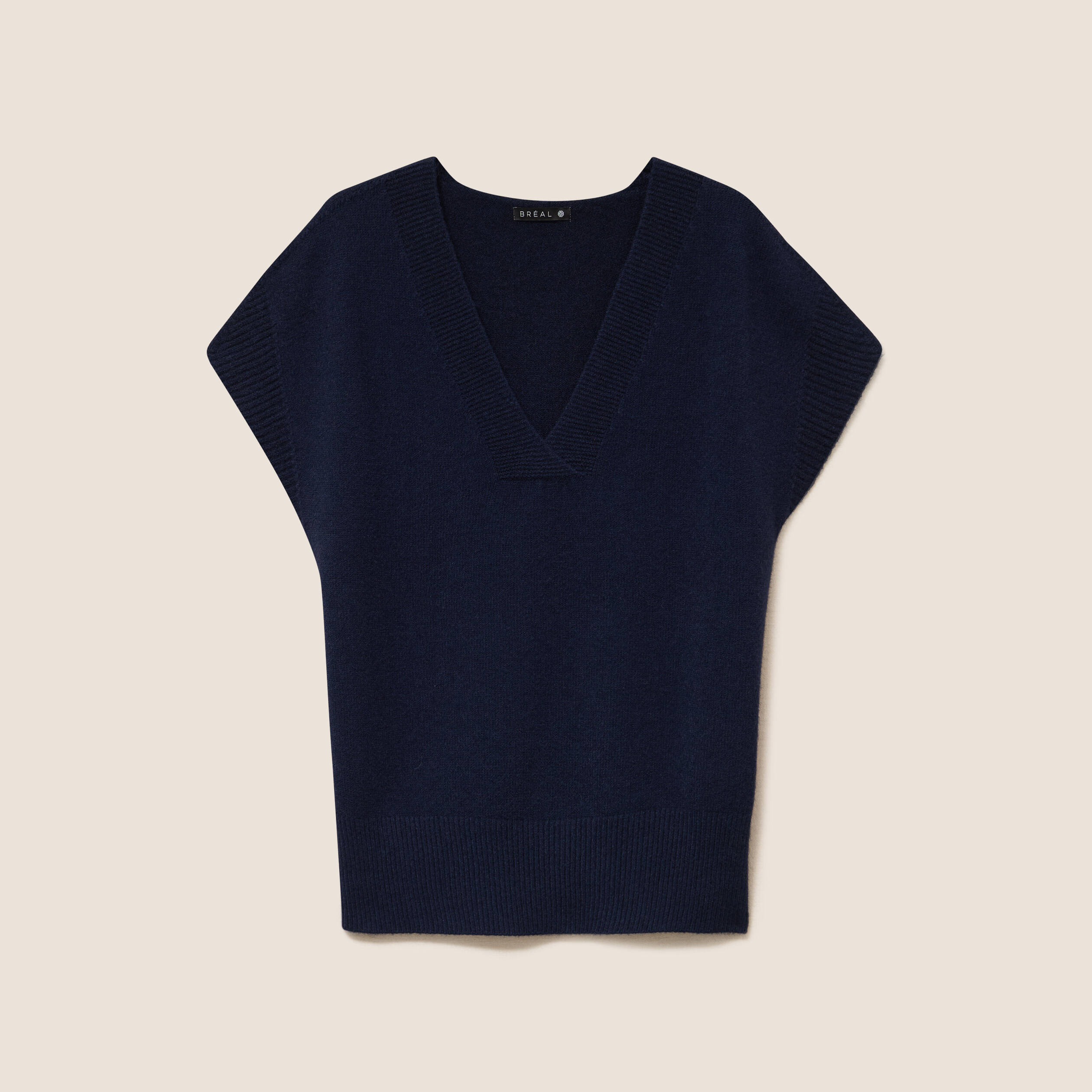 Pull col v bleu marine femme